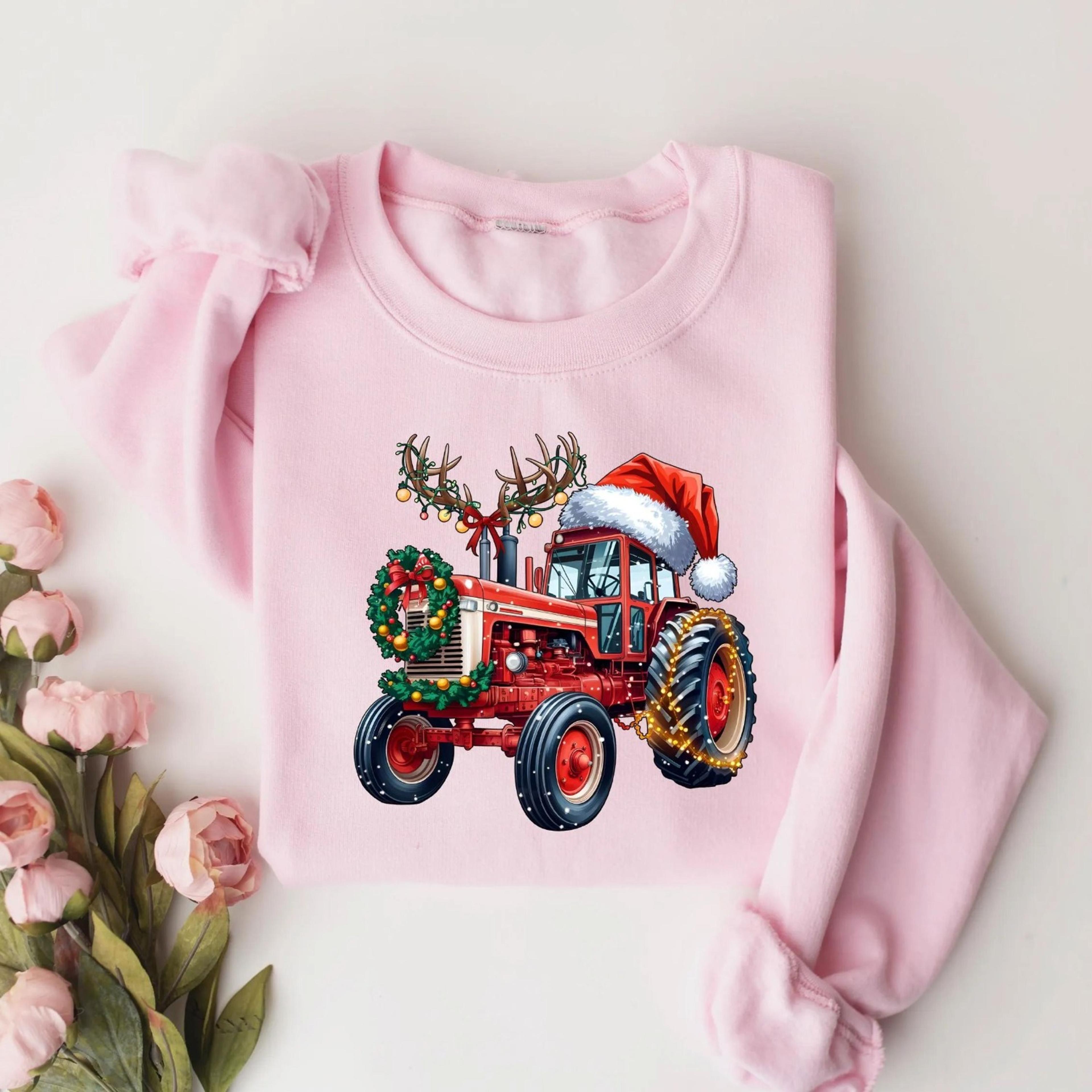 farm fresh christmas trees tractor sweater, christmas tractor family tee, christmas tshirt, winter family top, red truck