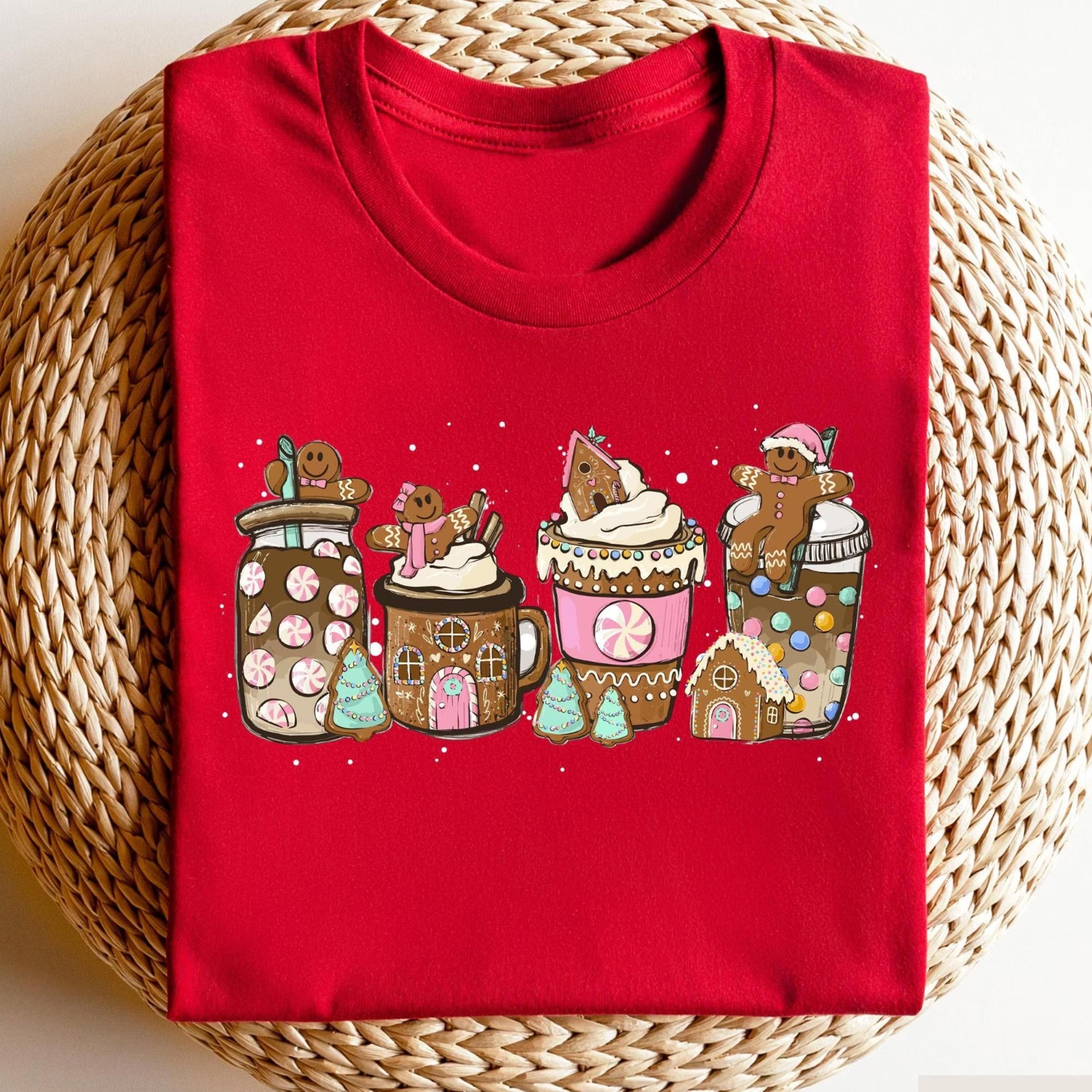 gingerbread christmas coffee sweatshirt, christmas latte sweaters, womens xmas crewneck, funny christmas tshirt, family