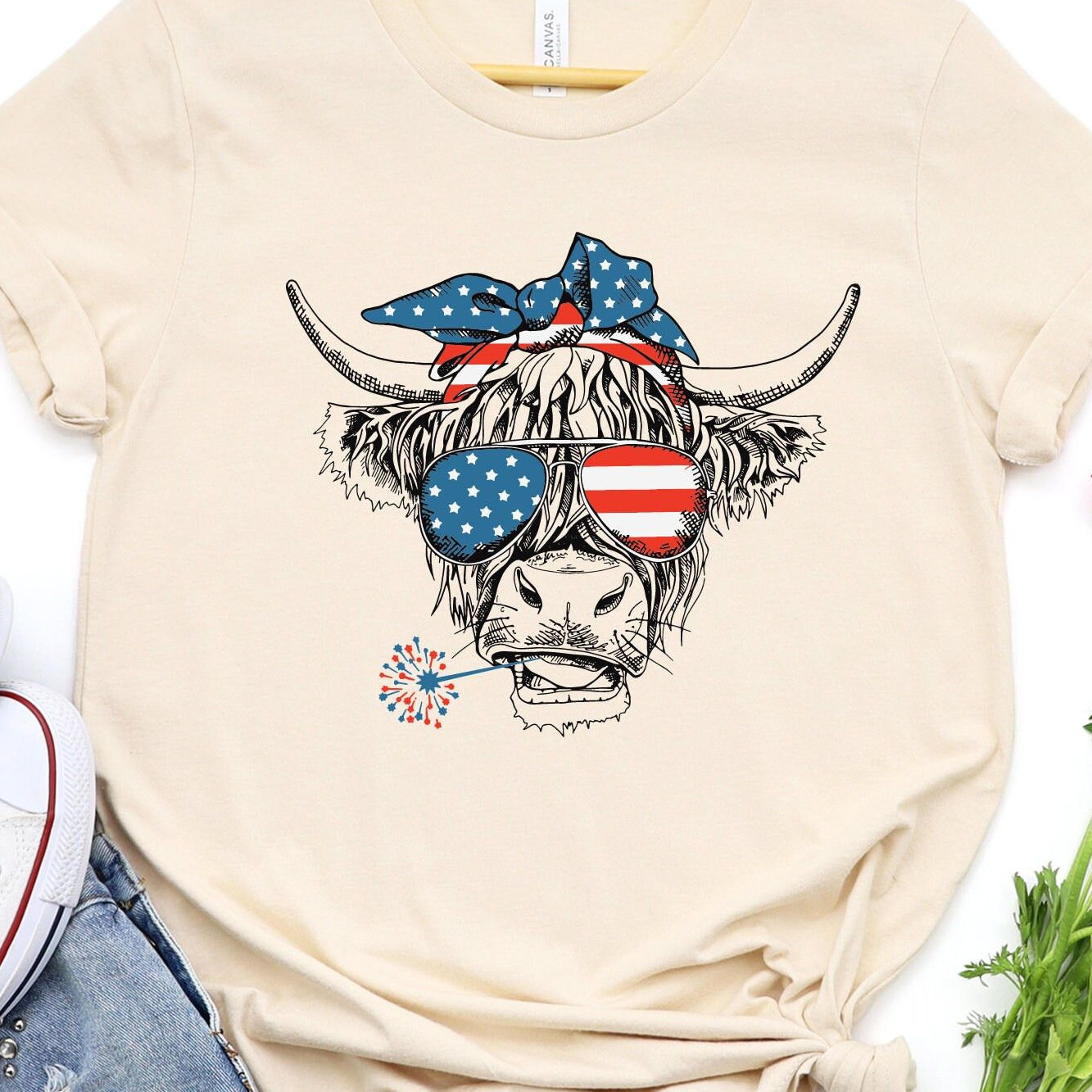 oh my stars cow shirt, highland cow shirt, highland cow with 4th july, american flag shirt, fourth of july tee, indepen