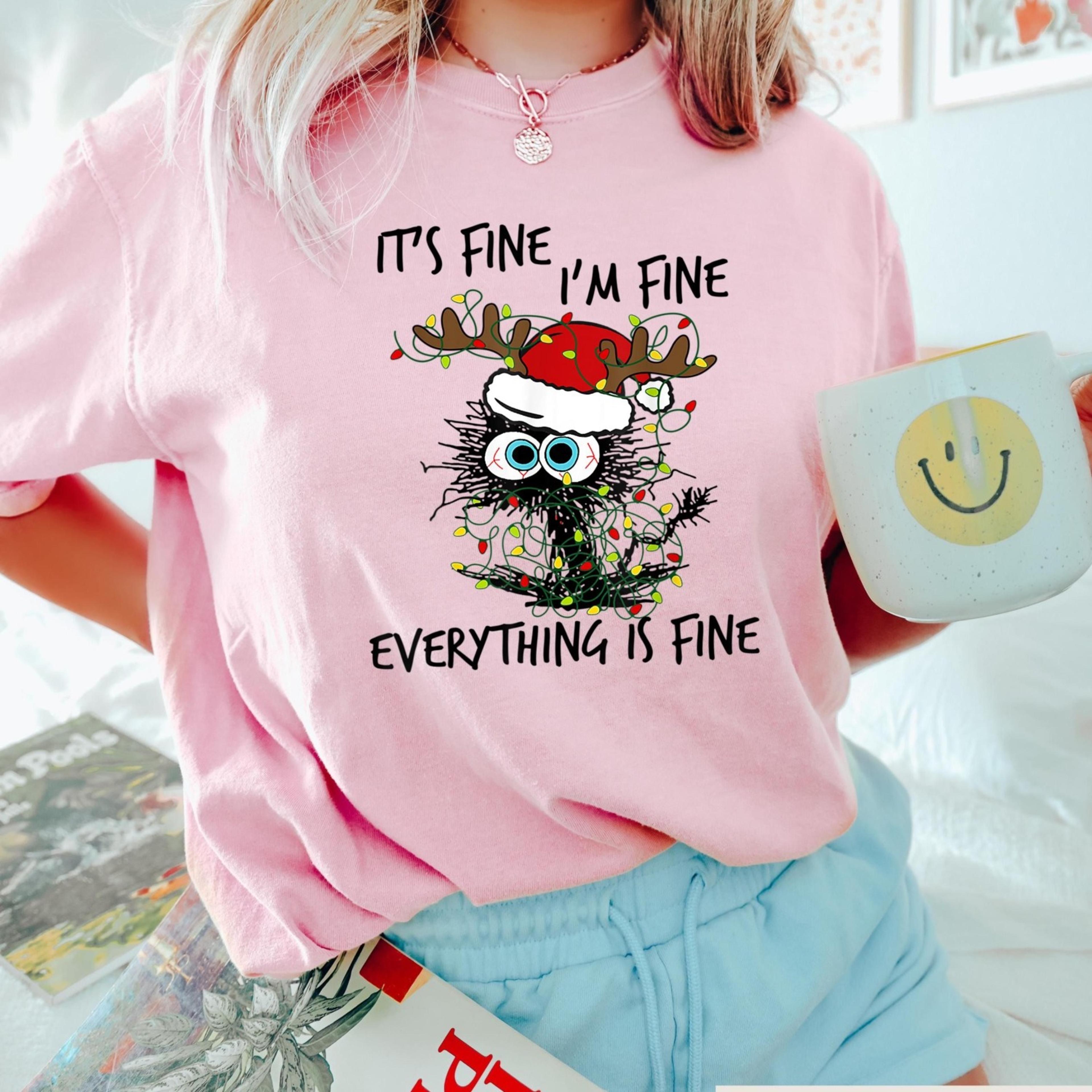 it is fine i am fine everything is fine christmas cat shirt, meowy christmas sweatshirt, christmas gift for cat owner, x