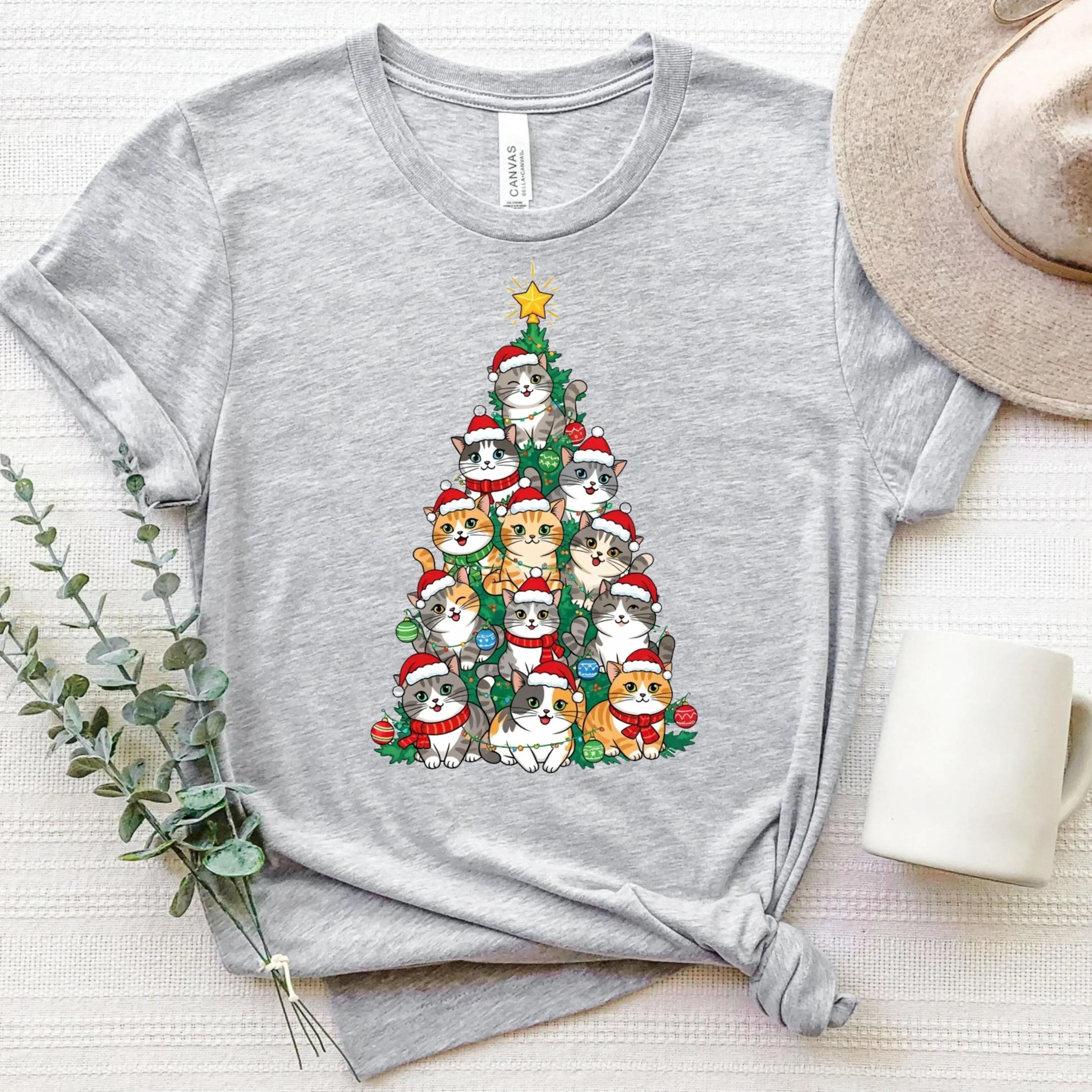 cat christmas tree shirt, christmas cat shirt cute christmas t-shirt, christmas gift, christmas animal tee, christmas f