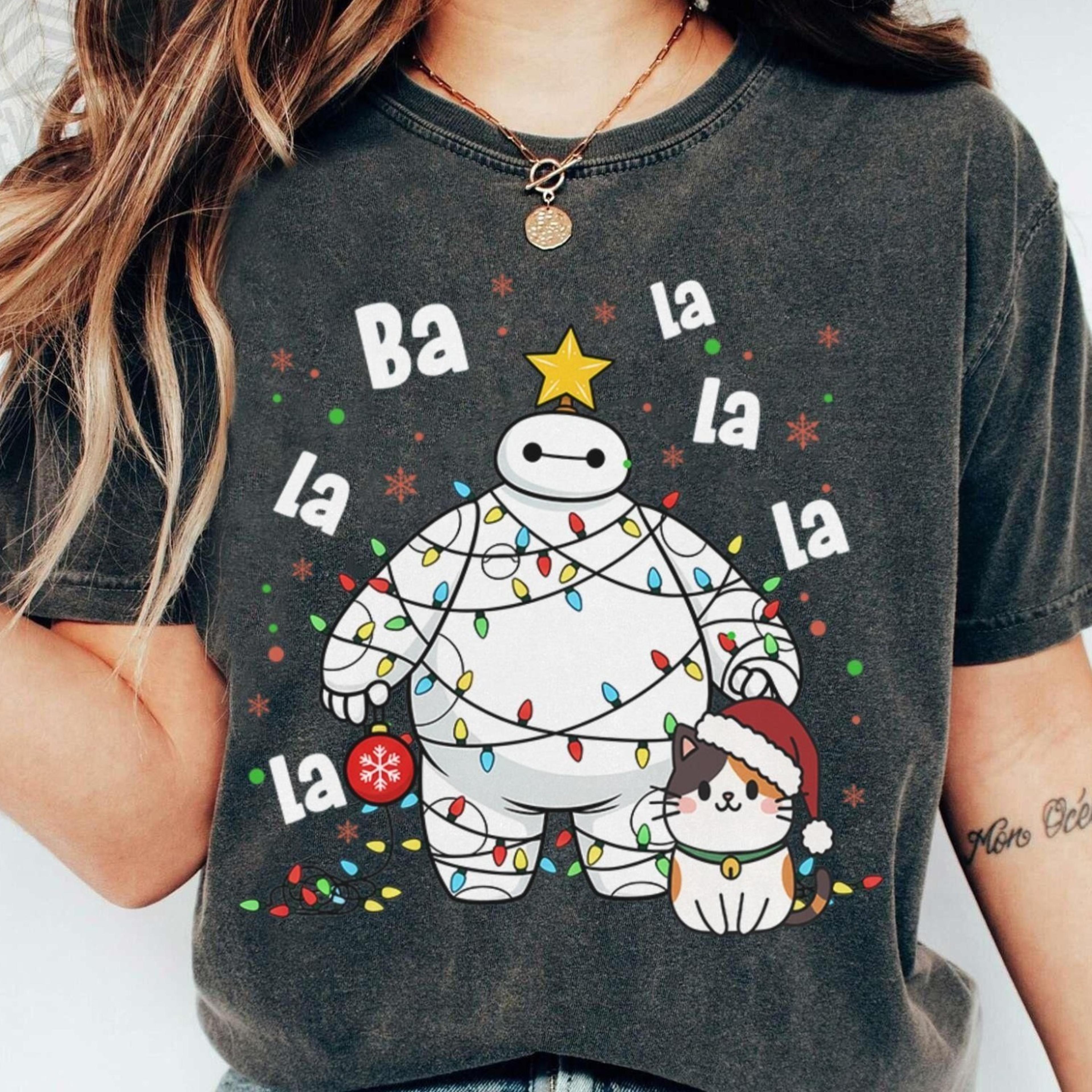 disney baymax big hero christmas shirt, ba la la la la holiday shirts, baymax christmas lights sweatshirt, funny disney