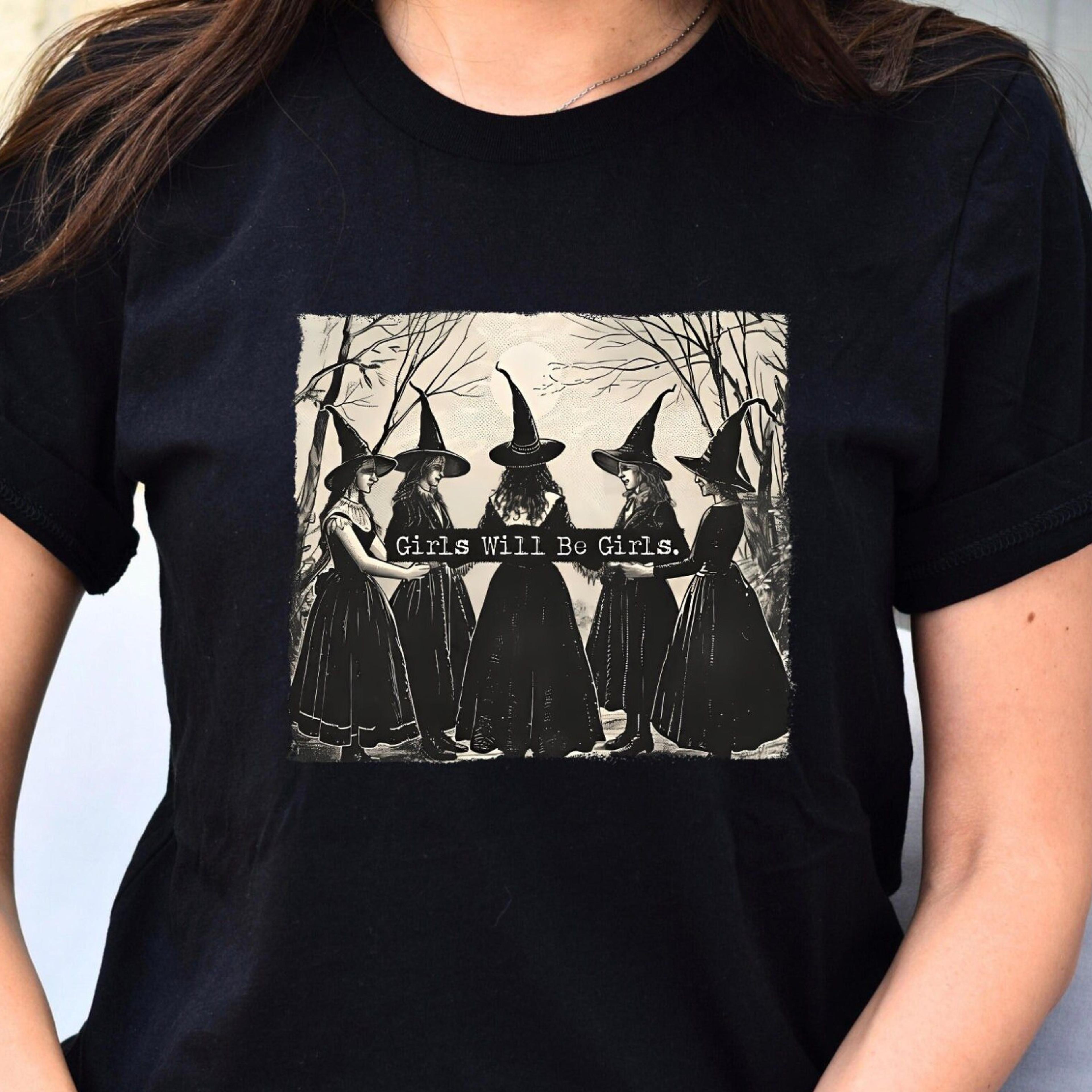 girls will be girls witch t-shirt funny halloween witchy vibes sweatshirt
