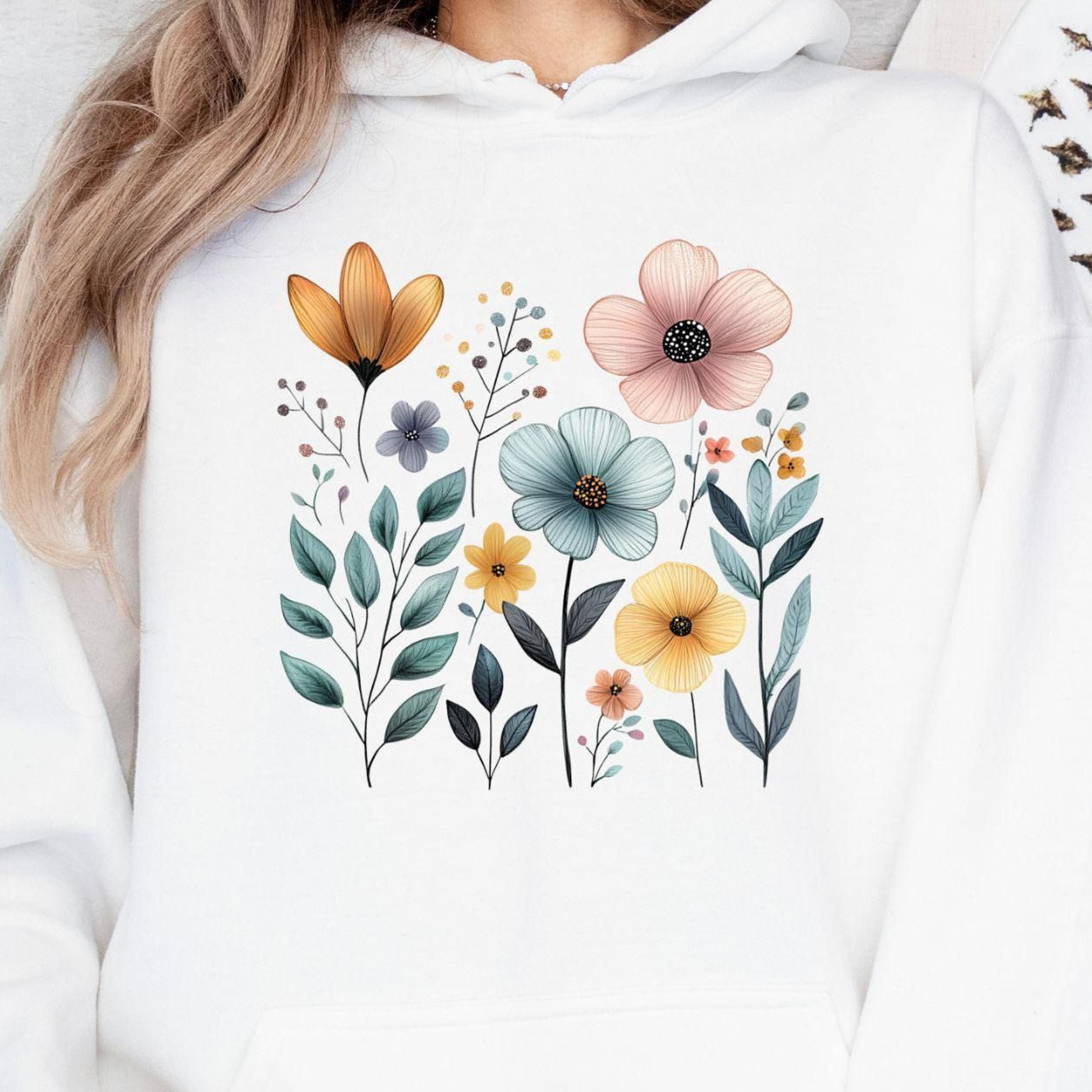 wild flowers sweatshirt, wildflowers hoodie, fairy core hoodie, fairy wildflowers sweatshirt, boho flower crewneck, pre