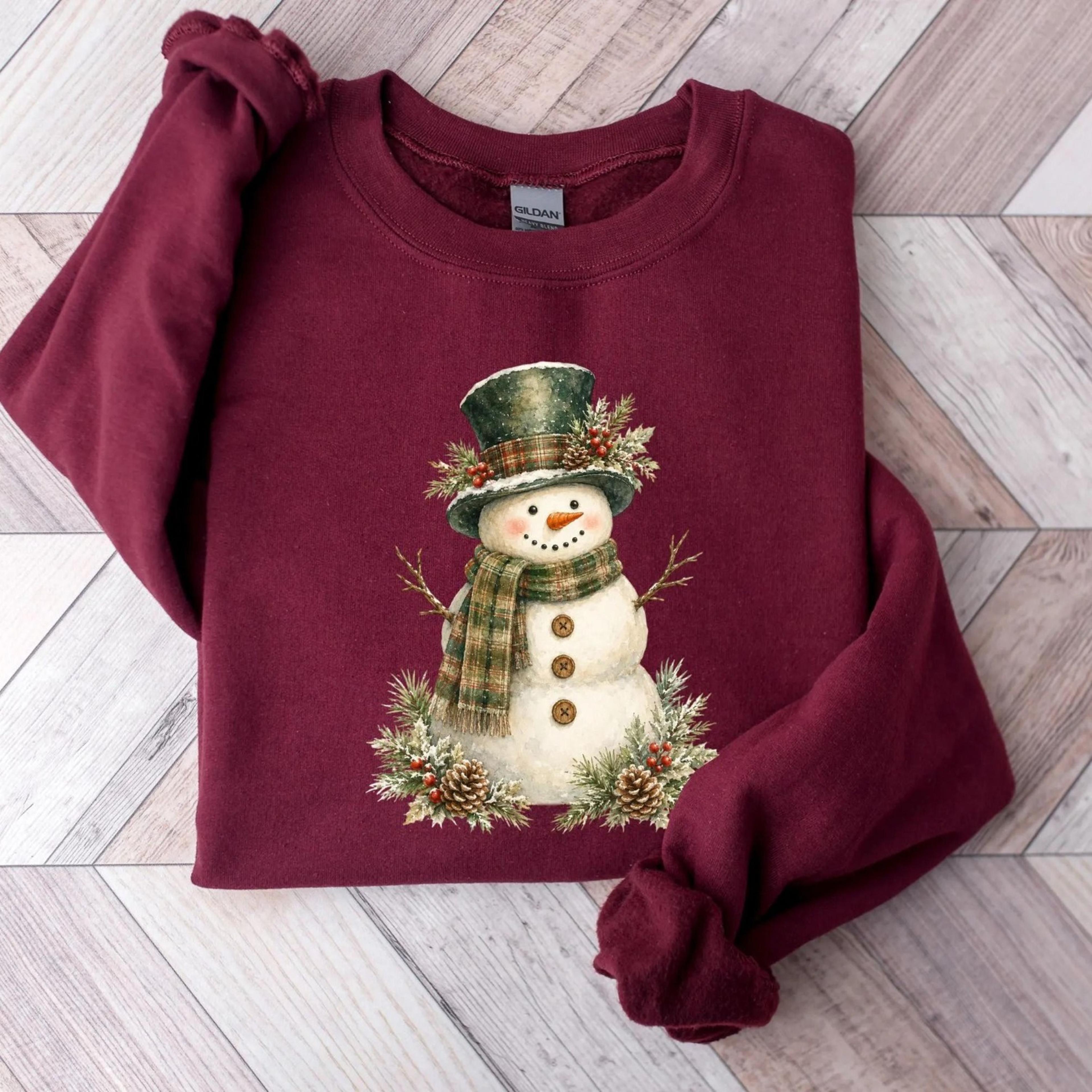 vintage snowman christmas sweatshirt, cute snowman crewneck, cozy cottagecore christmas sweater, holiday snowman jumper,