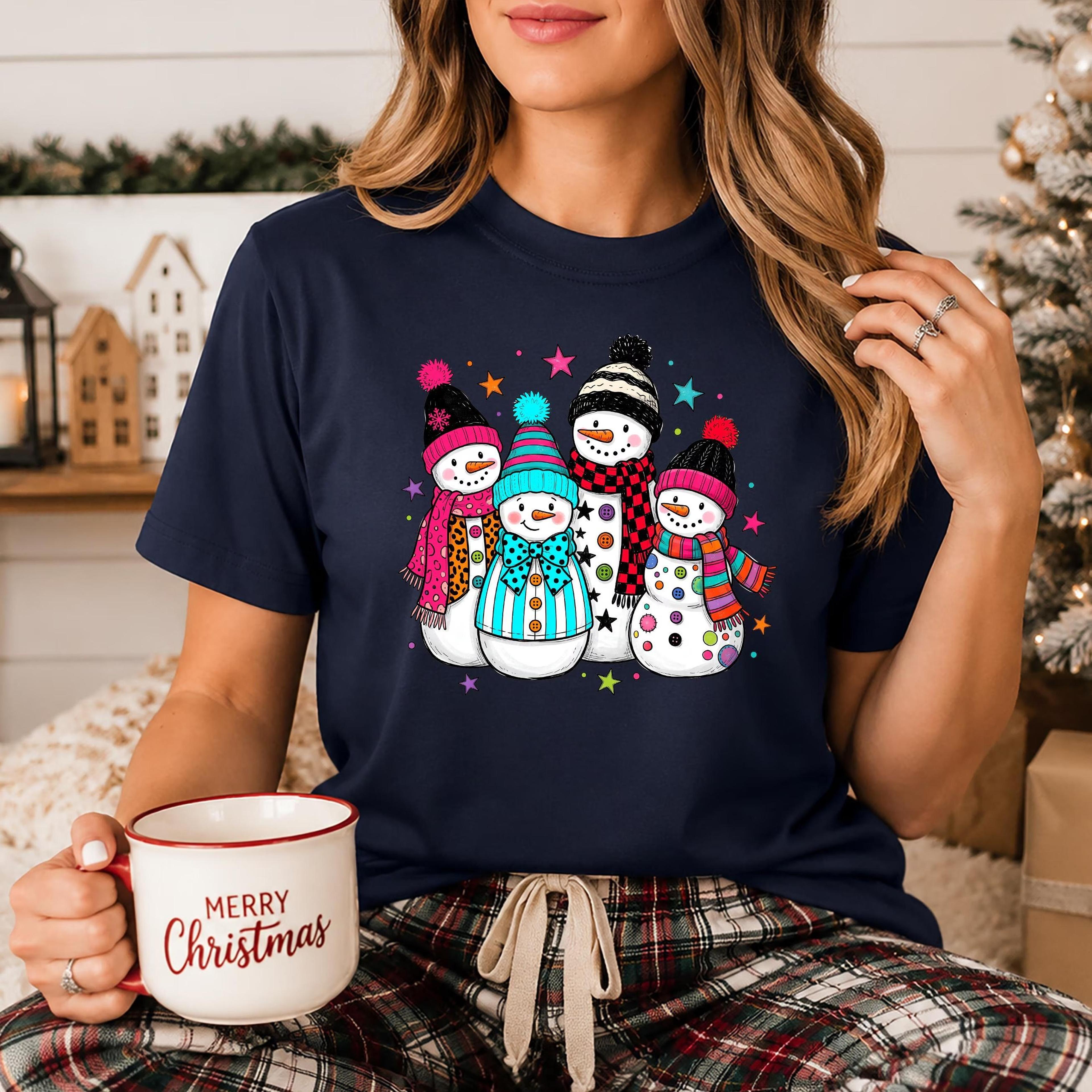 cute snowman christmas shirt, colorful snowman family tee, winter snowman shirt, womens holiday shirt, christmas gifts,