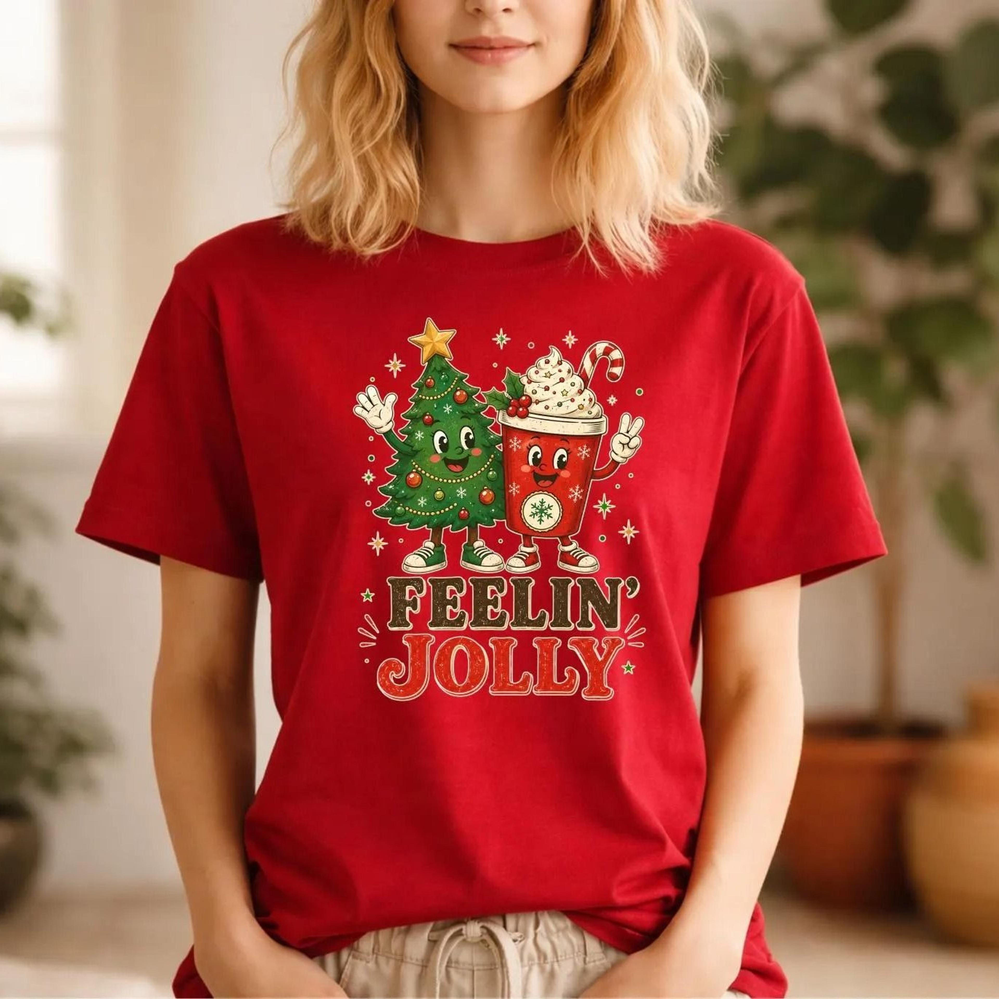 retro christmas shirt, feeling jolly holiday tee, vintage xmas graphic shirt, cute festive outfit, winter seasonal tee,