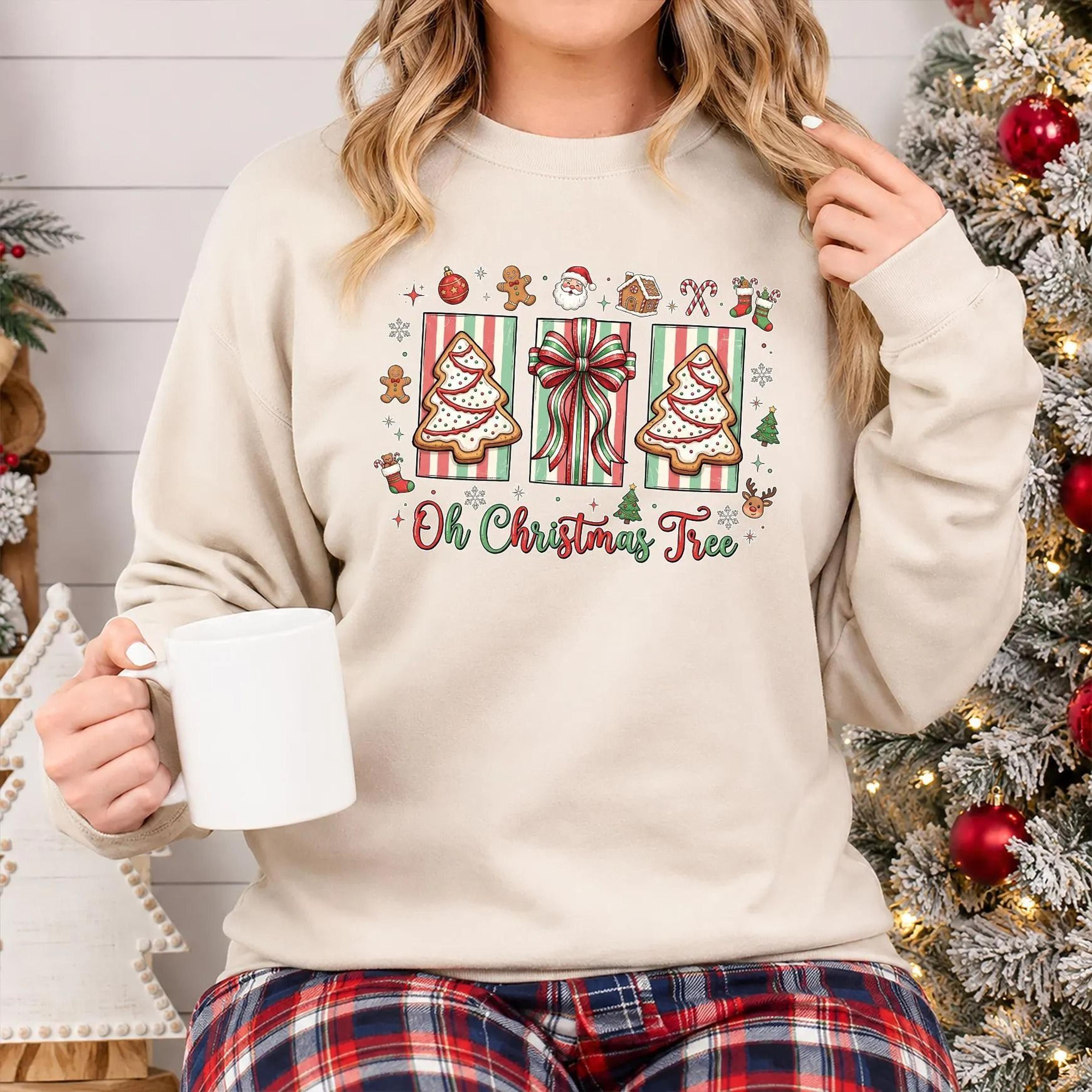 oh christmas tree sweatshirt, cute coquette bow xmas crewneck, retro tree cake sweater, festive holiday pullover, womens