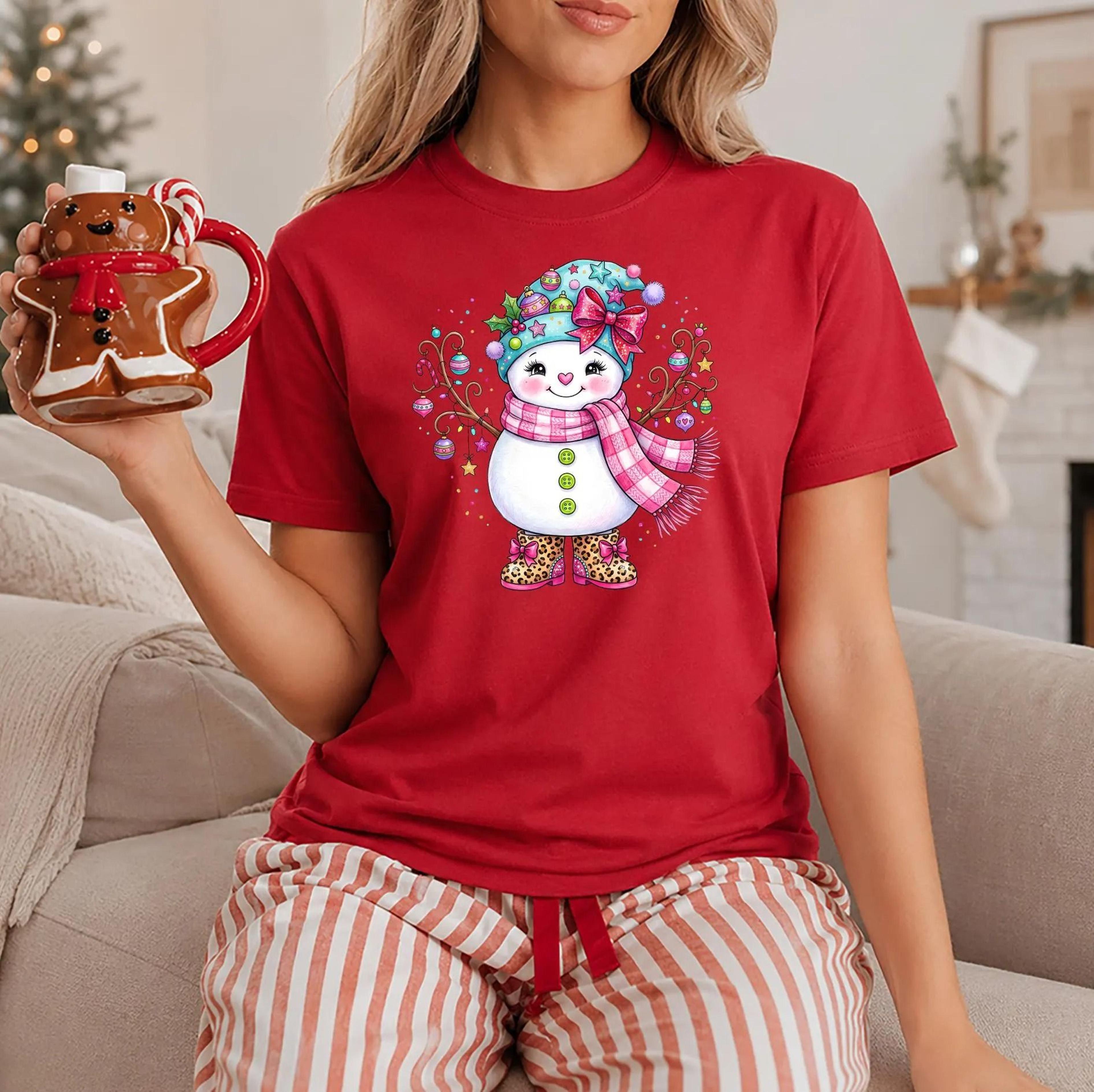 cute pink snowman christmas shirt, coquette snowman tee, leopard boots xmas shirt, girly holiday tee, christmas gifts, f