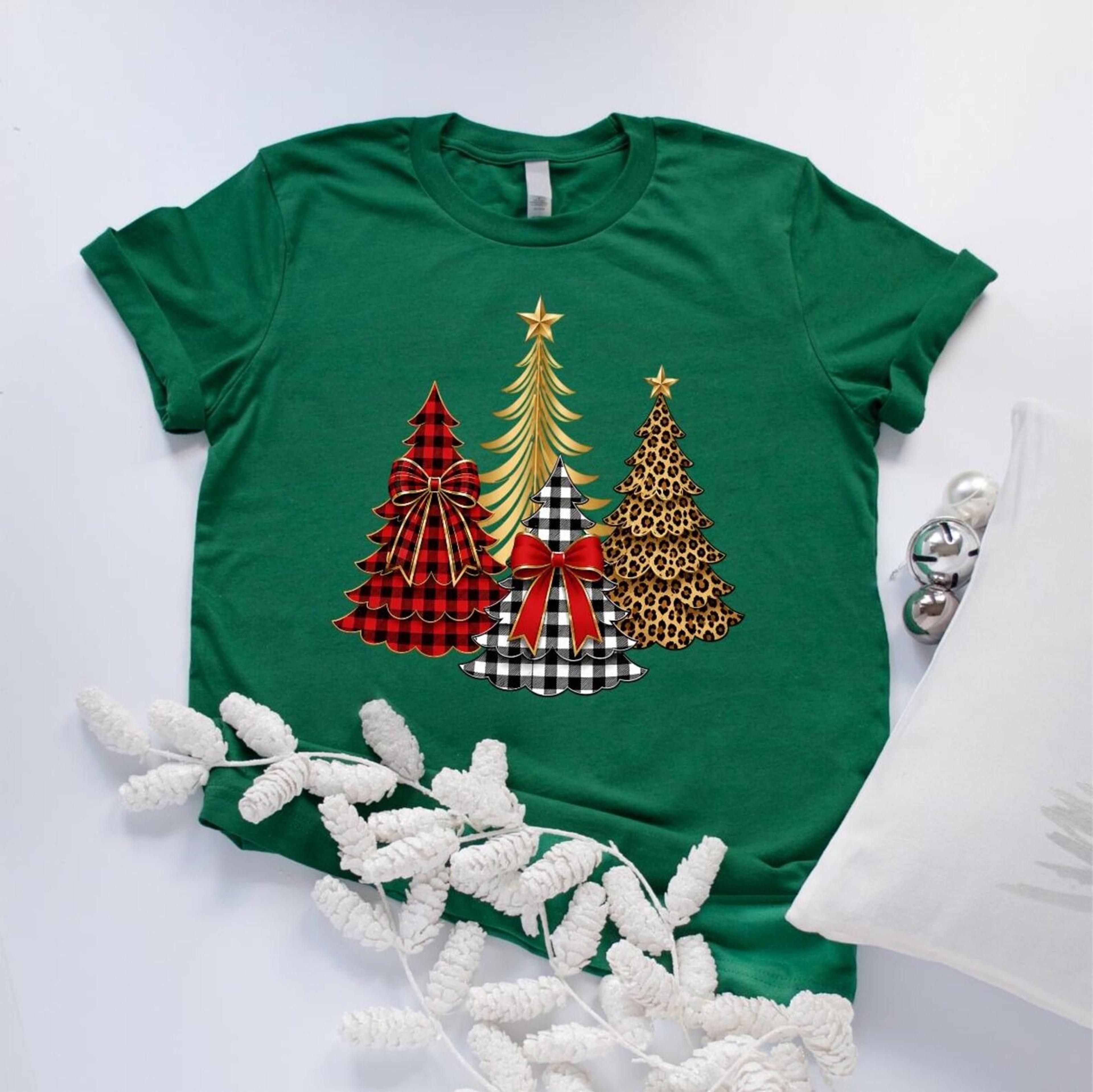 christmas tree shirt, matching family christmas shirt, buffalo plaid xmas tee, leopard print holiday shirt, merry christ