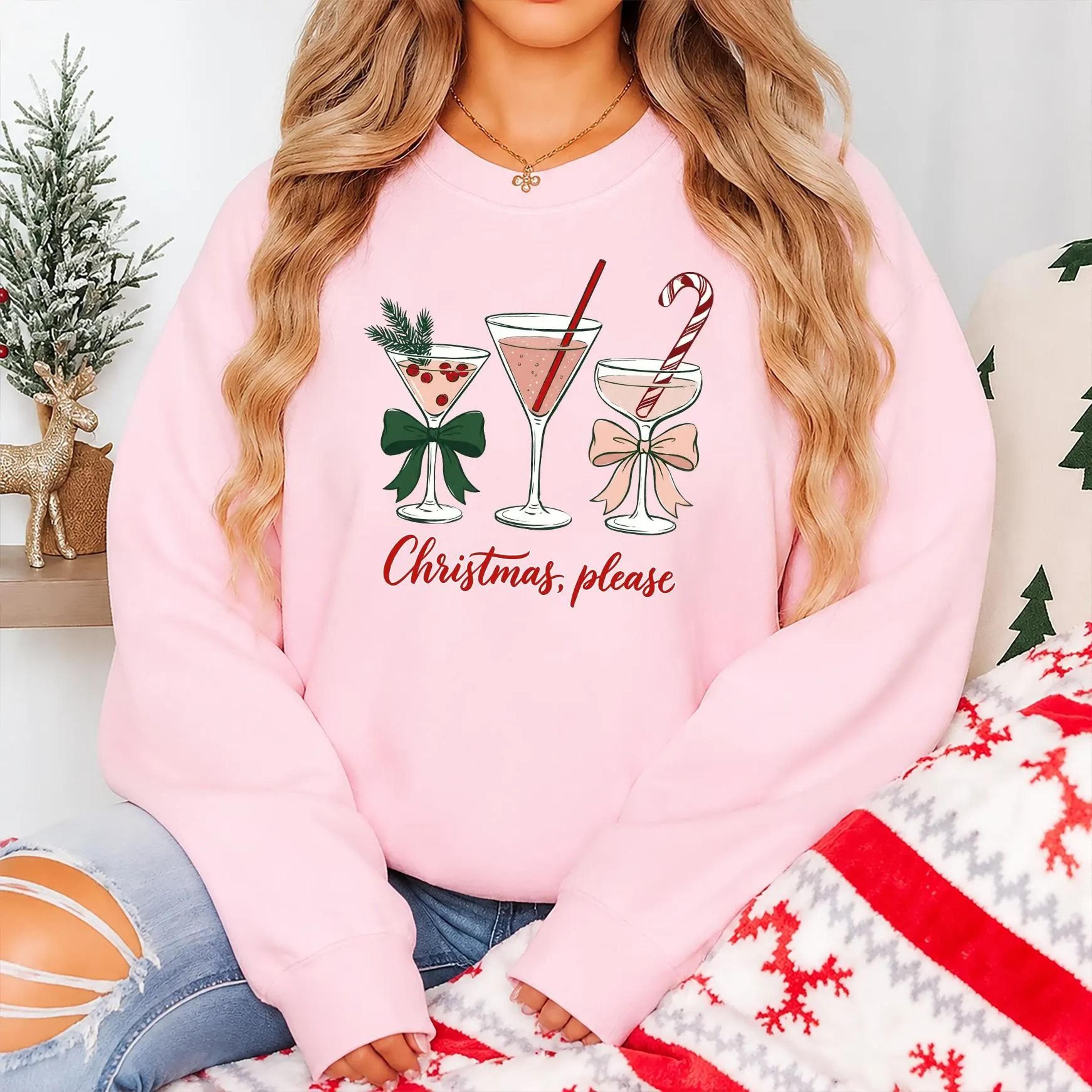 christmas please sweatshirt, cute cocktail christmas crewneck, festive coquette bow sweater, holiday drinks pullover, ch
