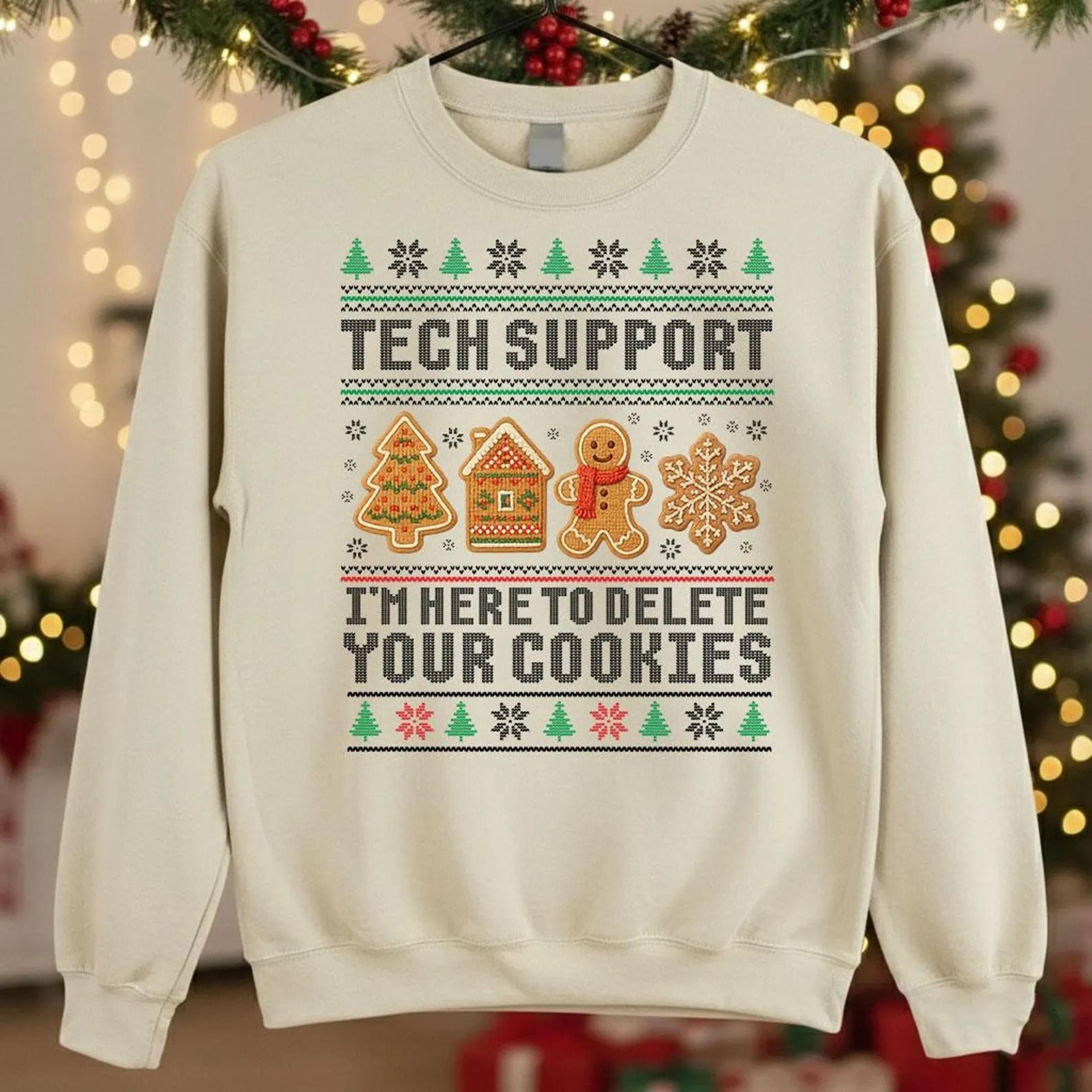 tech support christmas sweatshirt, funny it ugly xmas jumper, i'm here to delete your cookies jumper, geeky computer top