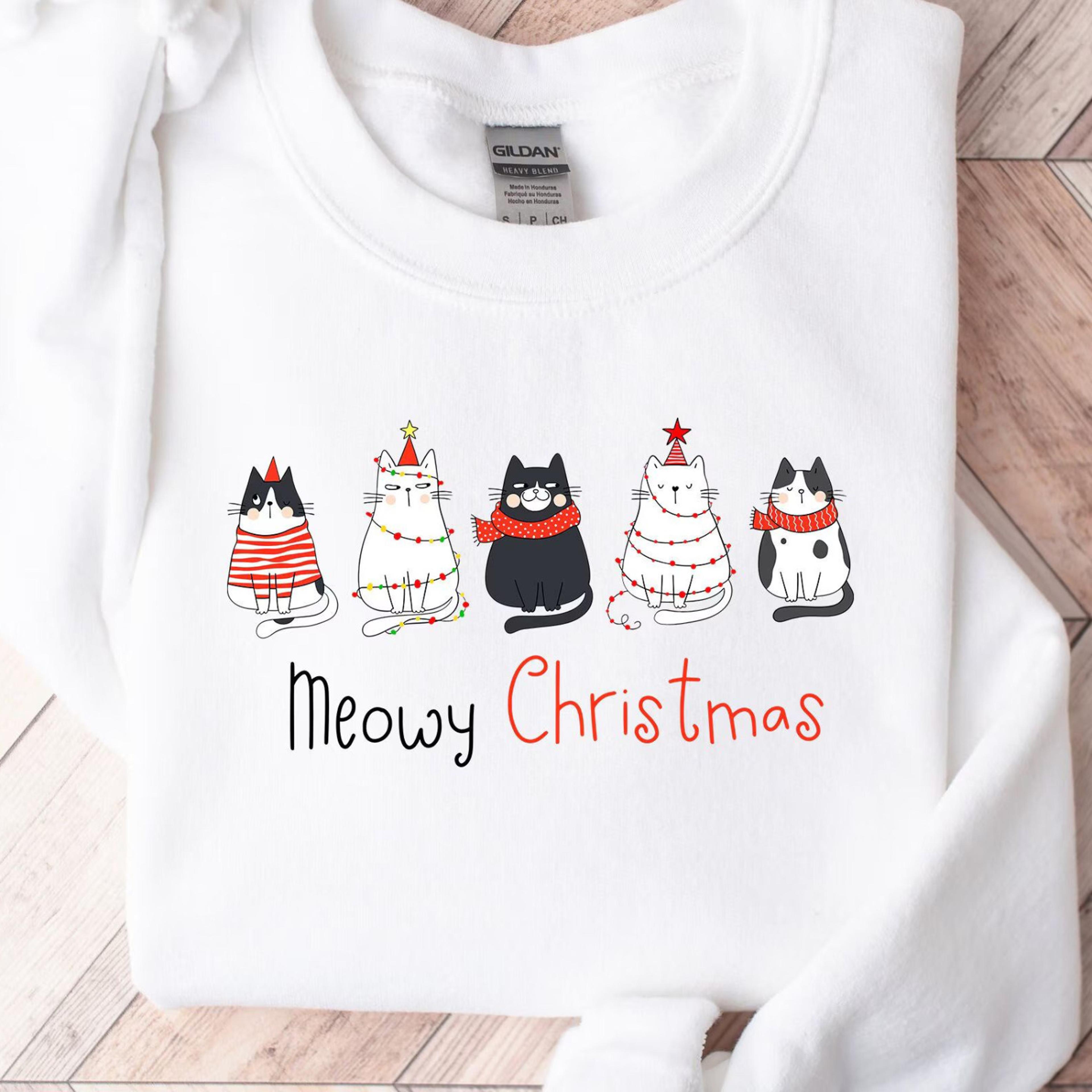 meowy christmas sweathsirt, christmas cat shirt, merry christmas, cat lover shirt, christmas gift, christmas cat mom