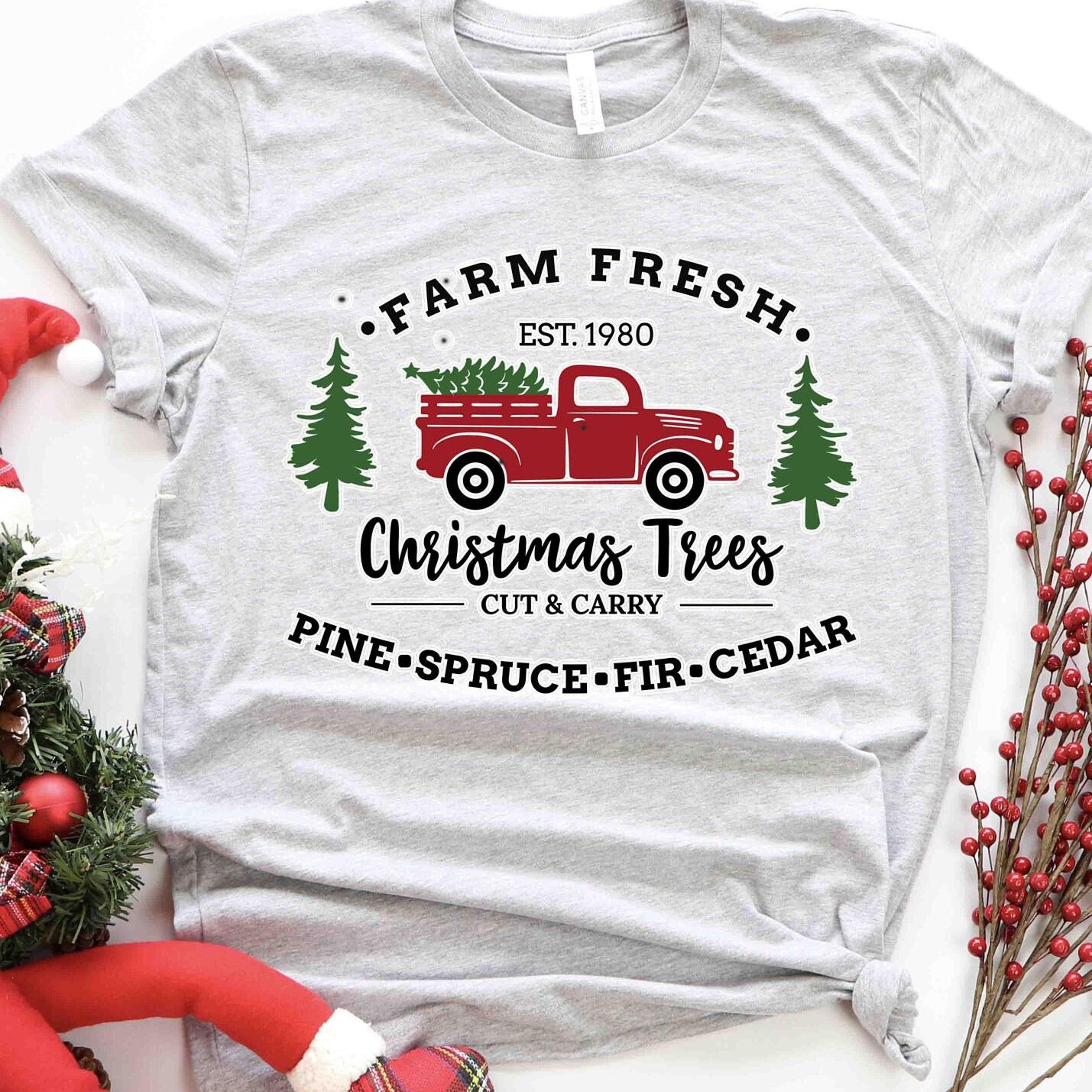farm fresh christmas trees truck shirt, christmas t-shirt, christmas family, red truck shirt, christmas gift, christmas