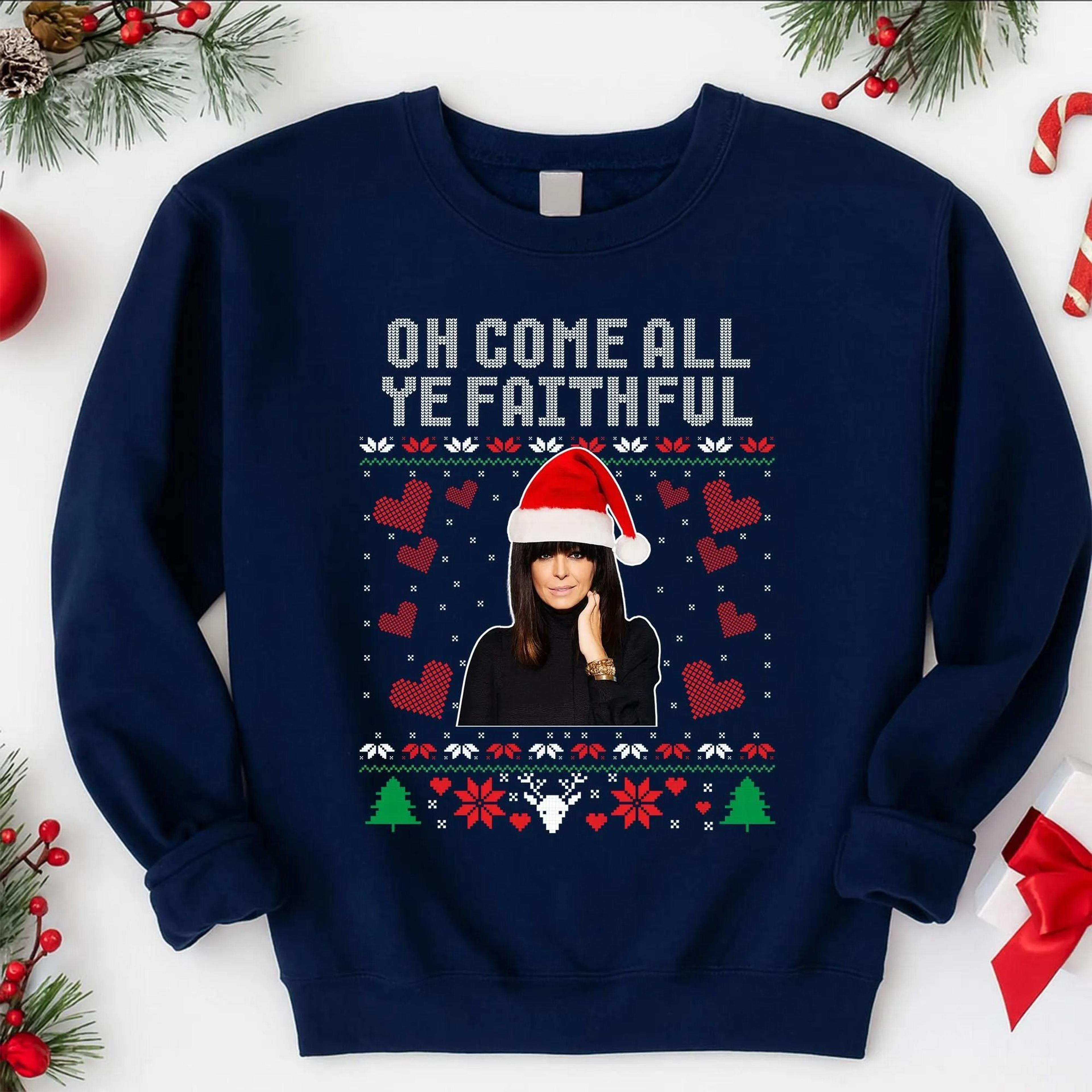 oh come all ye faithful traitors xmas jumper, claudia winkleman christmas sweater, funny tv show meme printed tops, holi