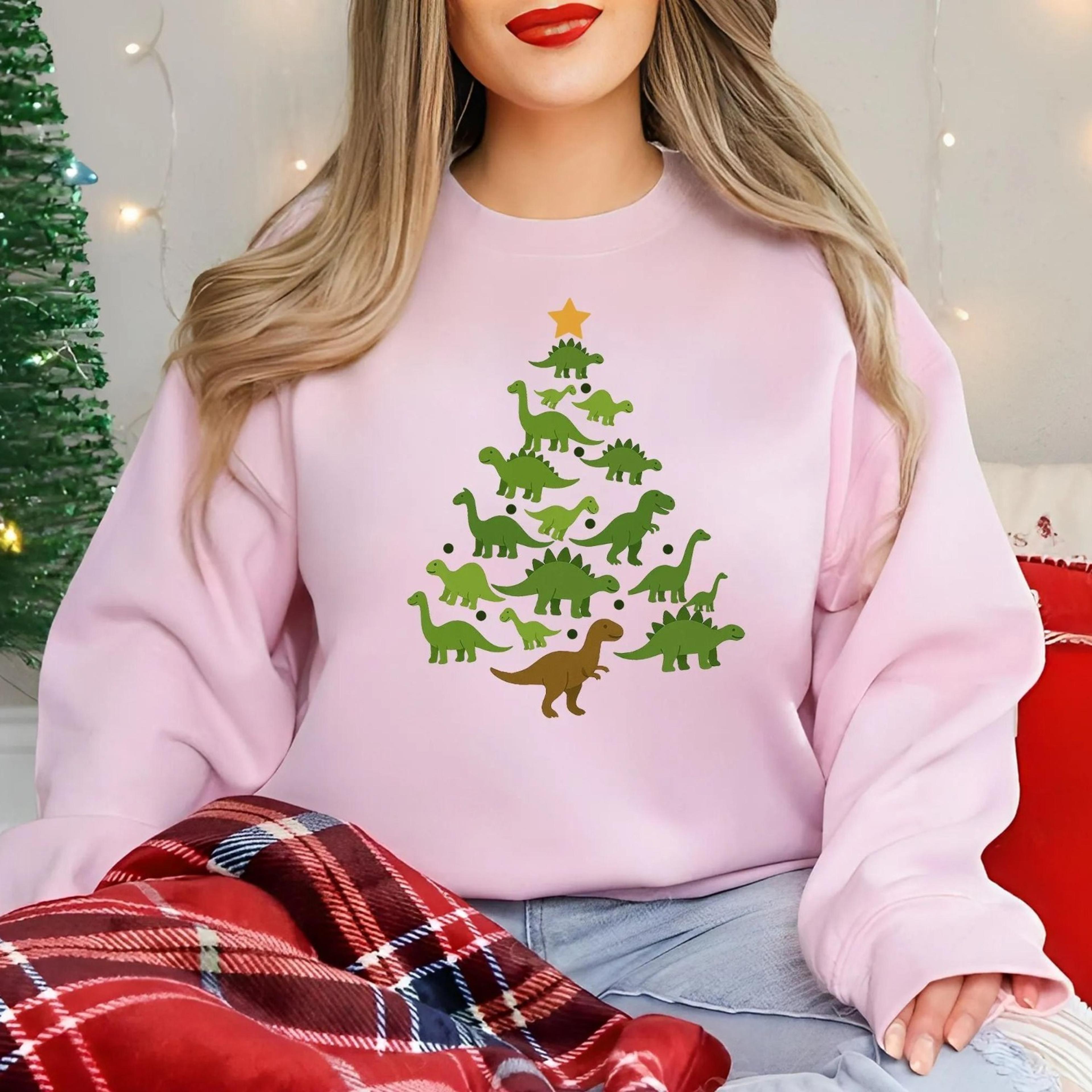 dinosaur christmas tree sweatshirt, merry dinomas jumper, cute dinosaur santa jumper, i believe in santa and dinosaurs s