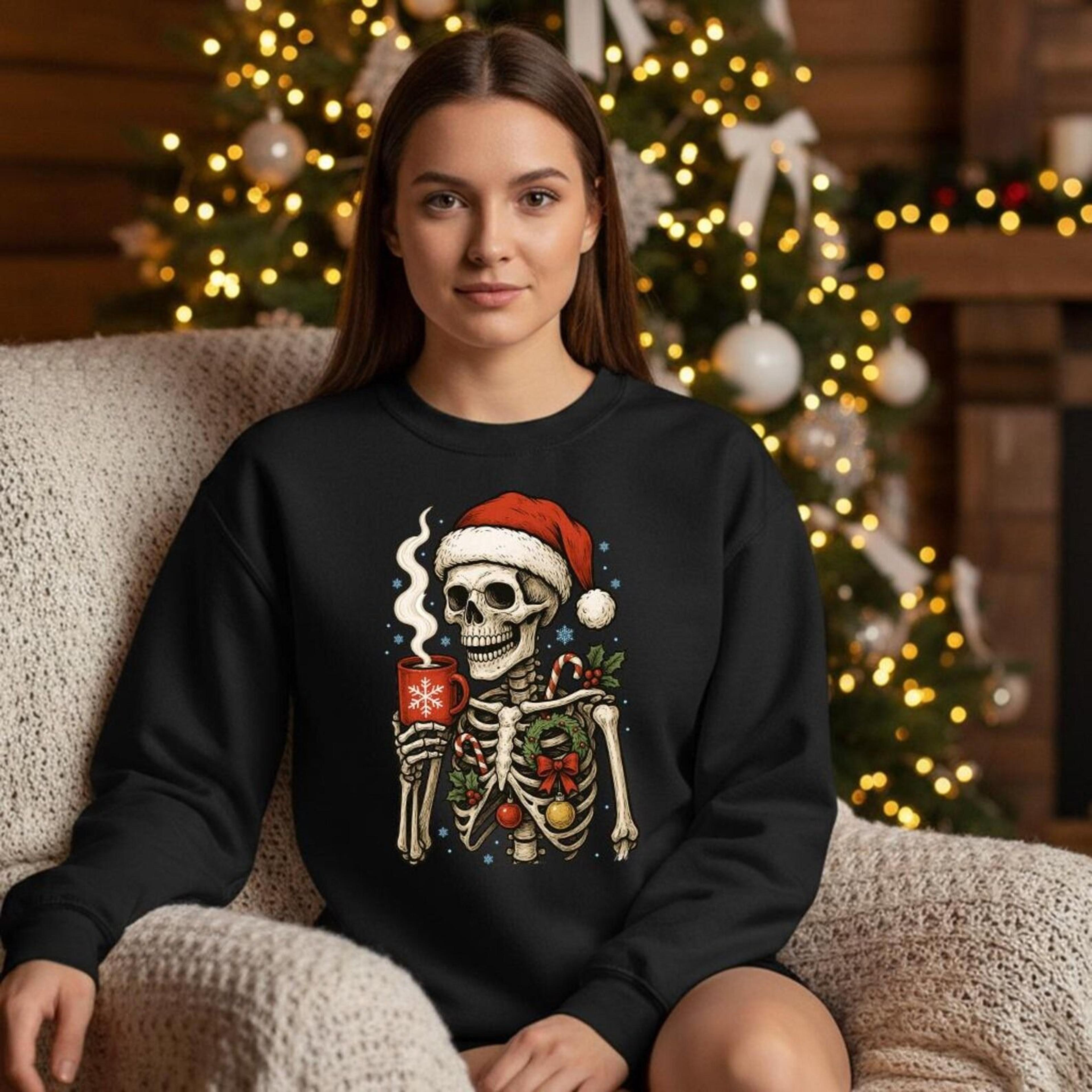 skeleton christmas sweatshirt, funny dead inside xmas jumper, sarcastic coffee lover christmas sweatshirt, dark humour f