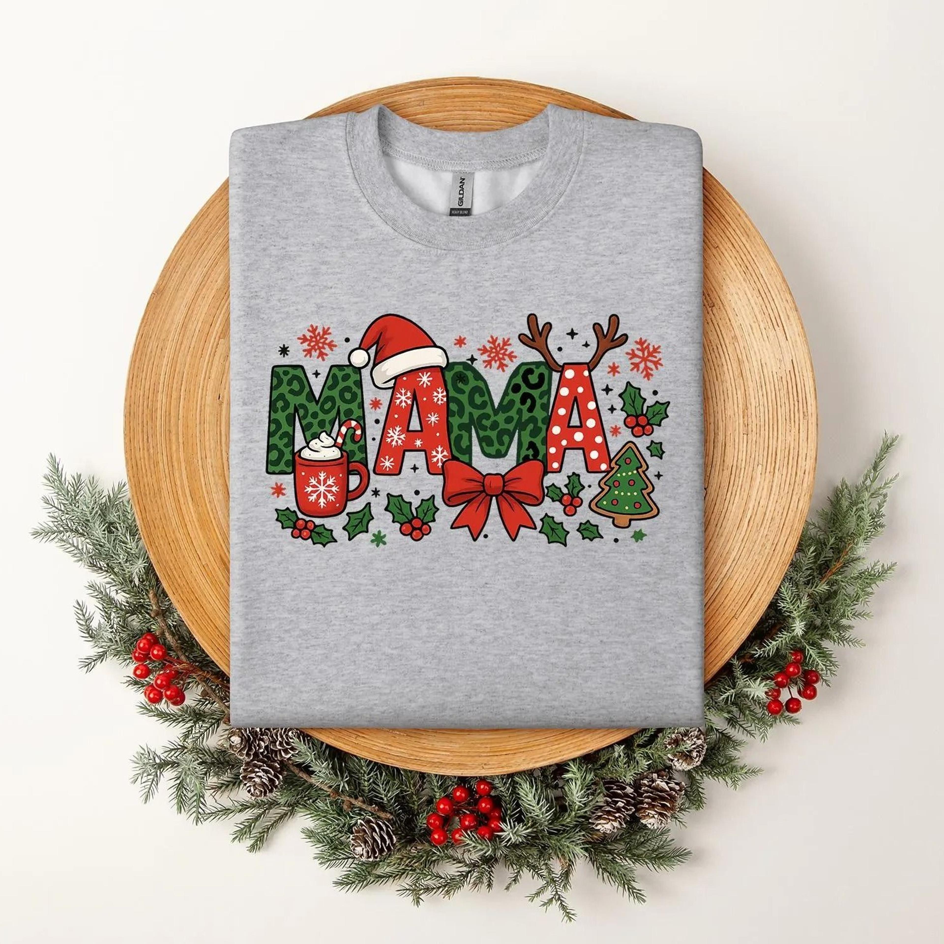 mama christmas sweatshirt, festive holiday jumper for mom, winter xmas crewneck , merry mama gift jumper, mom claus o