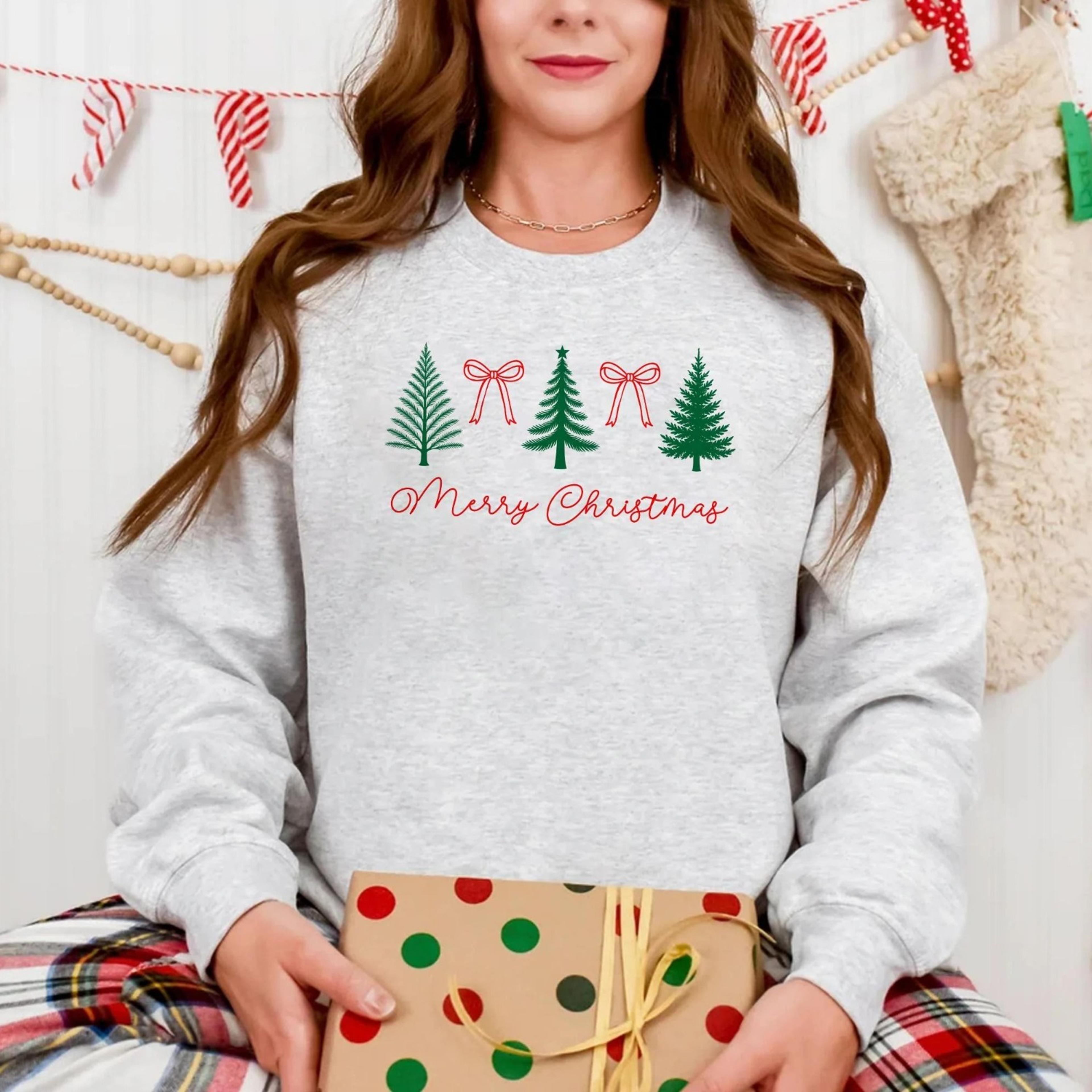 merry christmas sweatshirt, coquette bow tree jumper, cute holiday crewneck sweater, aesthetic xmas sweater, festive win