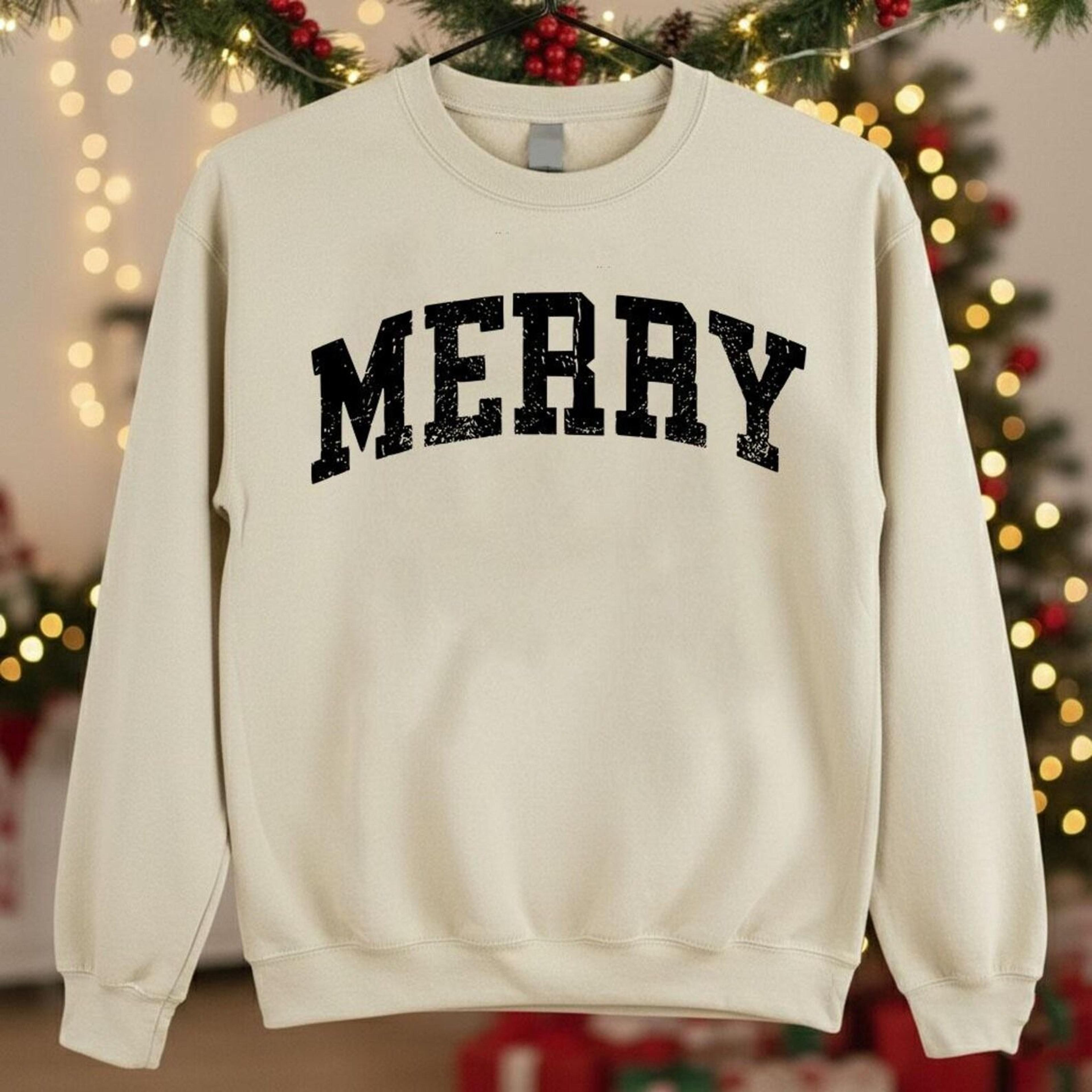 retro merry christmas sweatshirt, womens xmas jumper, cute holiday jumper, funny retro xmas graphic top, festive winter