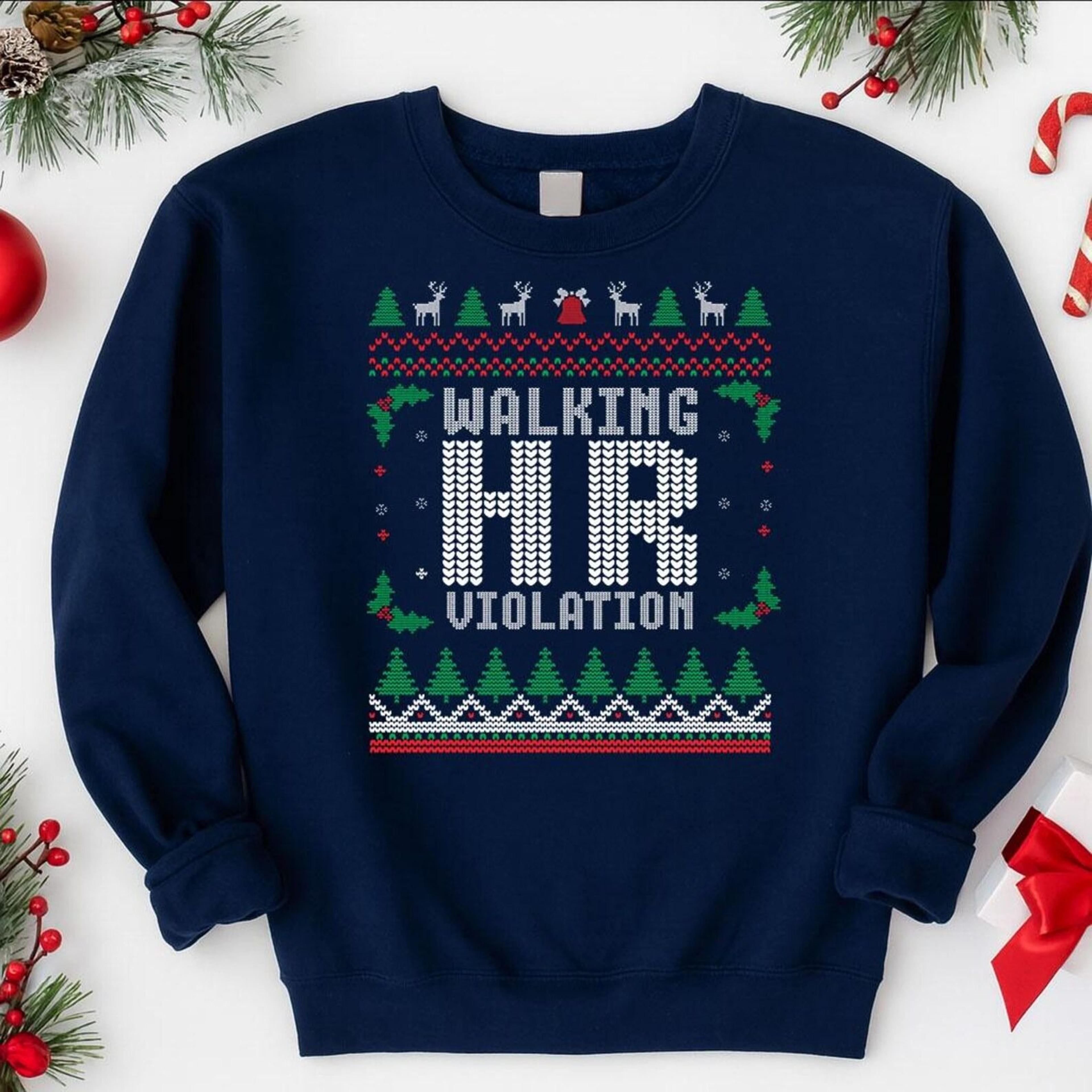office ugly christmas sweater, walking hr violation funny work jumper, workplace xmas party outfit, gift for coworker, h