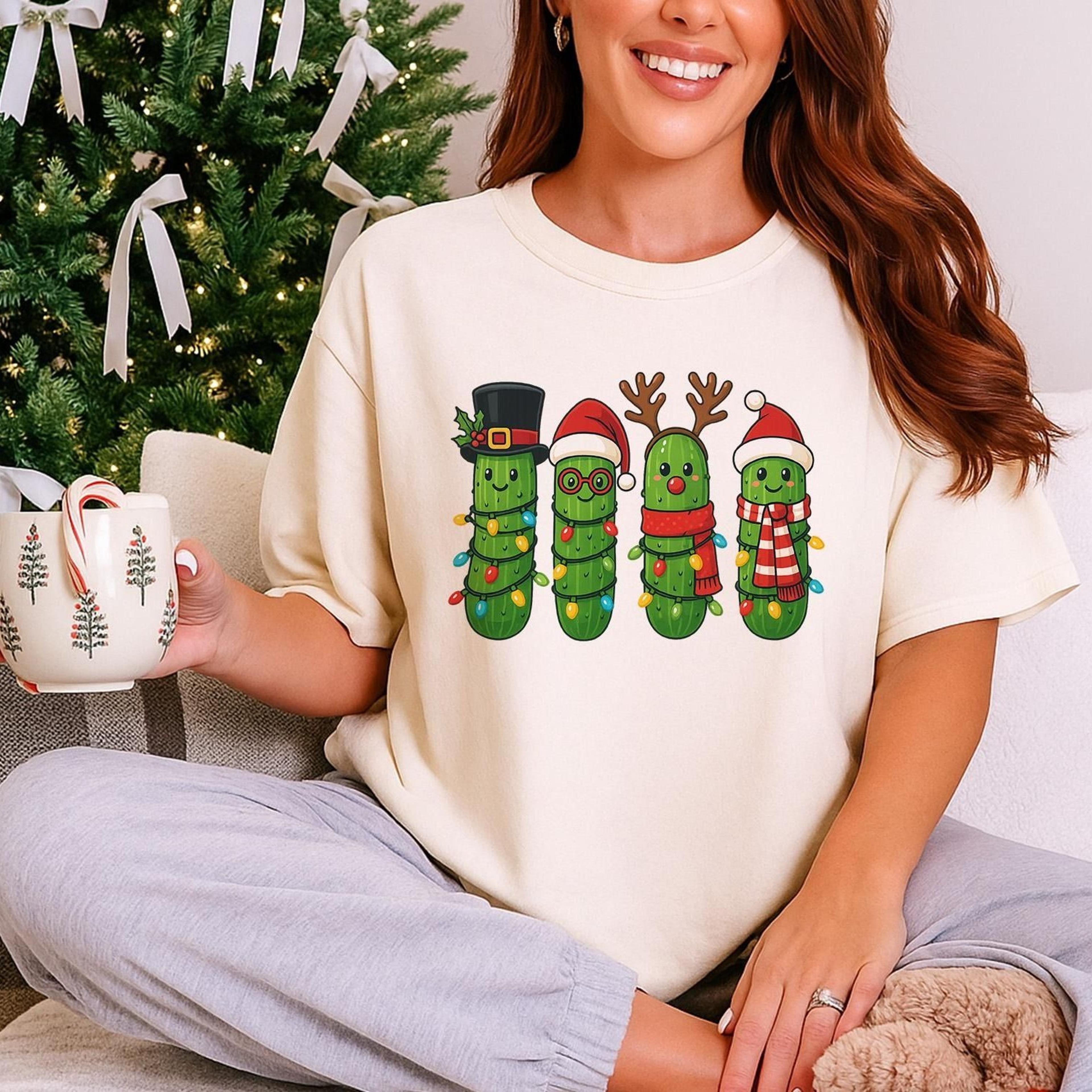 funny christmas pickle t-shirt, cute holiday cucumber tee, pickle lover xmas top, funny pickle jar shirt, christmas food