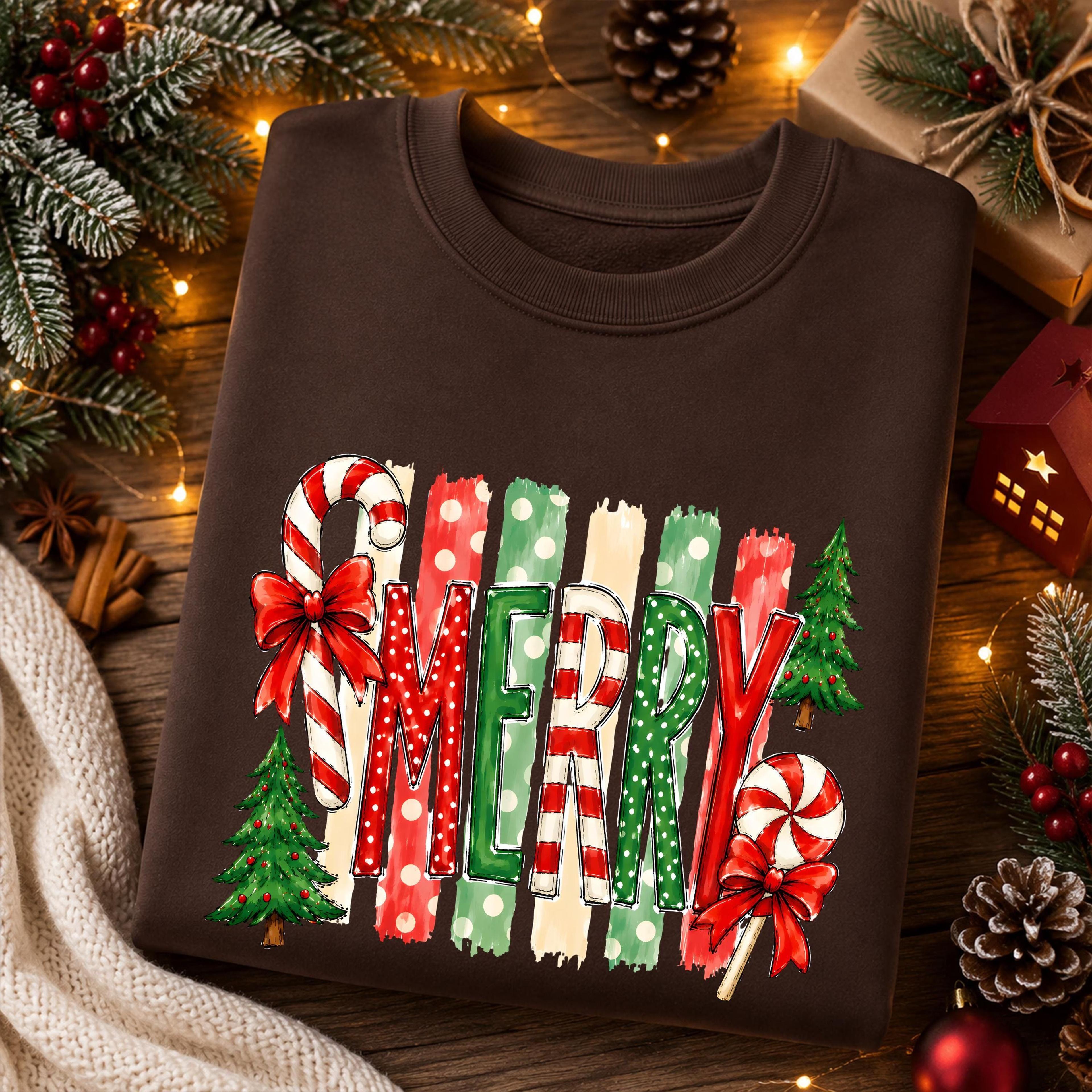 merry christmas sweatshirt, candy cane peppermint christmas sweater, cute christmas tree crewneck, womens holiday sweats