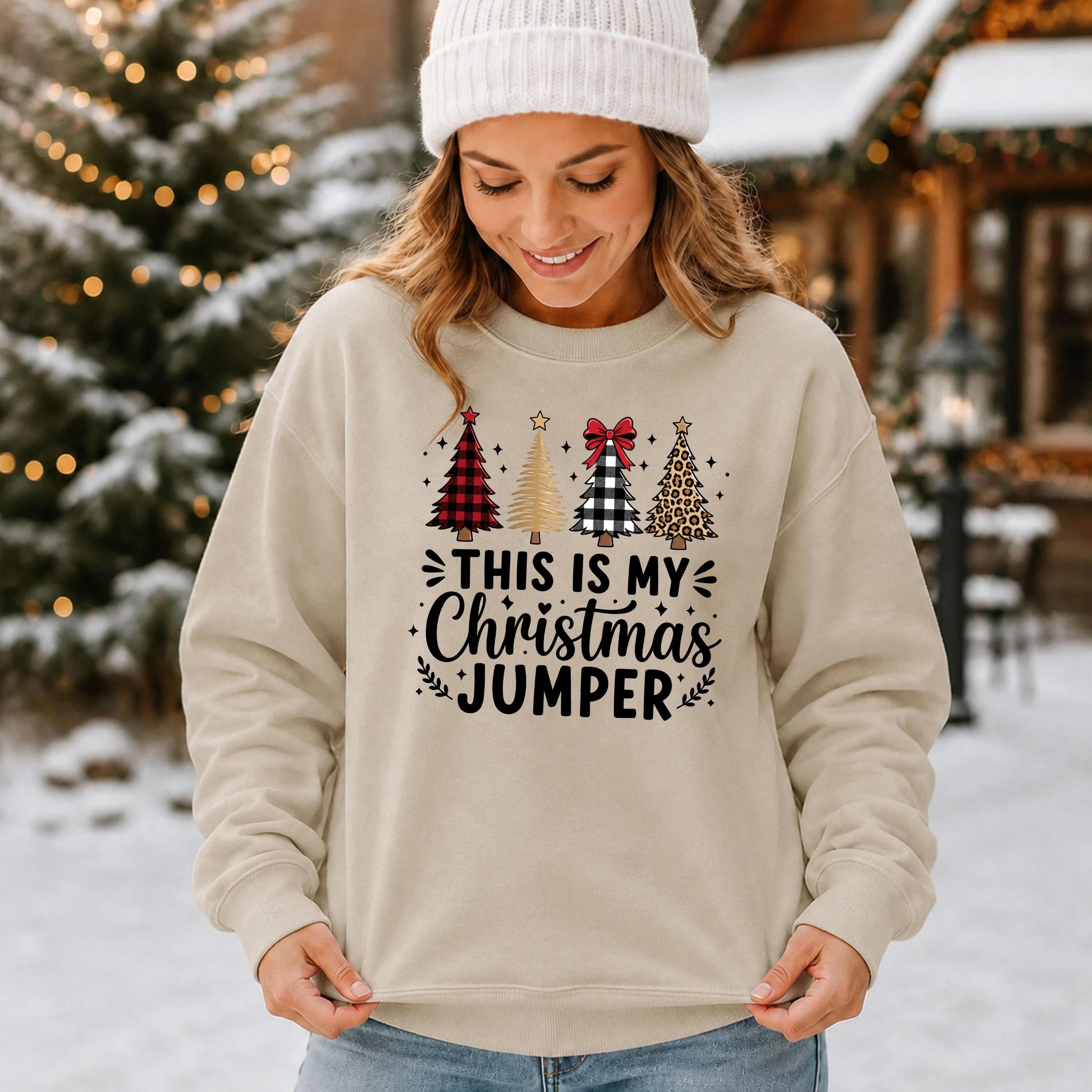 this is my christmas jumper sweatshirt, funny christmas tree crewneck, plaid leopard xmas sweater, holiday christmas jum