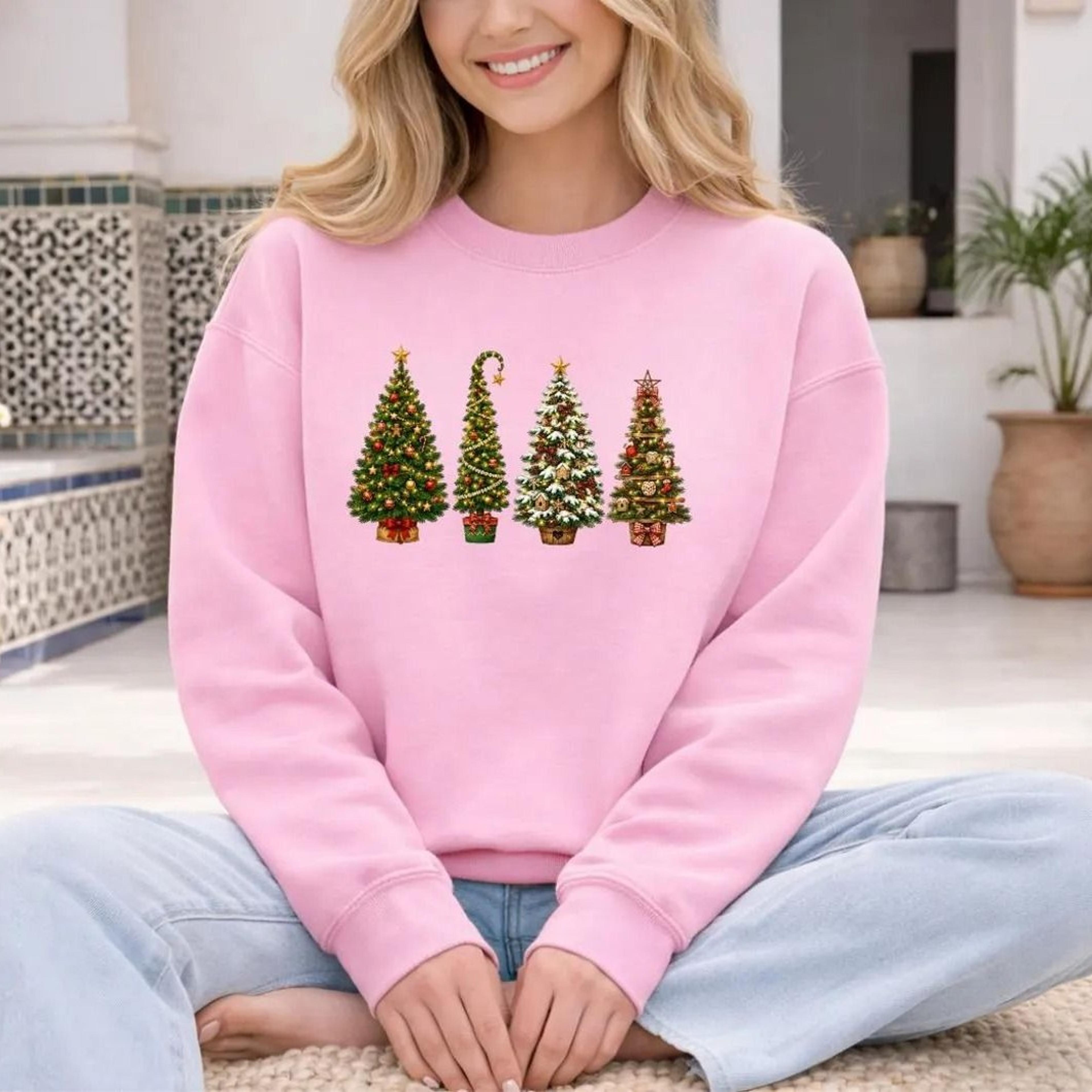 christmas tree sweatshirt, green christmas tree crewneck jumper, festive holiday sweater for women, xmas jumper, cozy ch