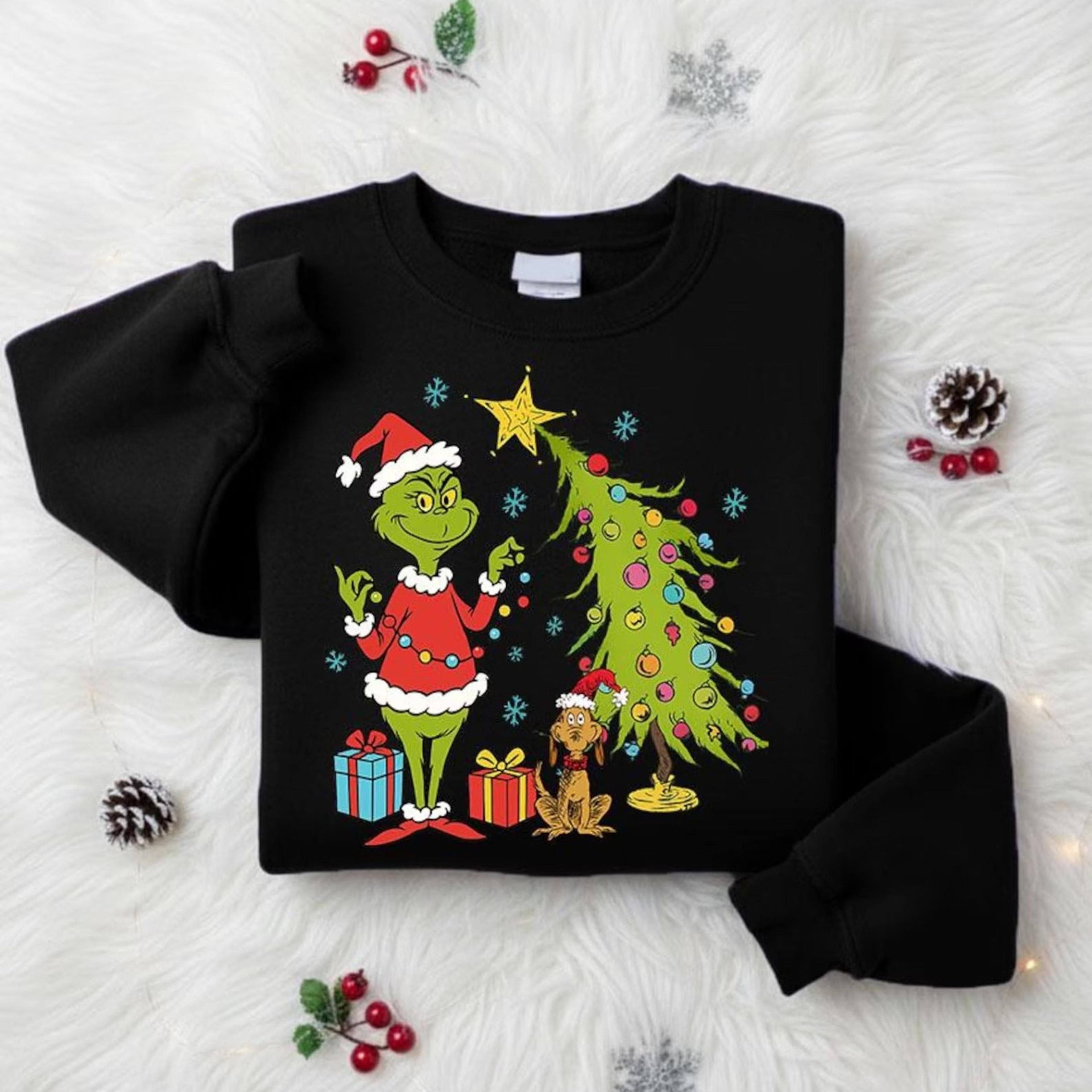 grinch holiday tree jumper, whimsical grinchmas sweatshirt, cute xmas season sweater, festive winter top gift, merry gri