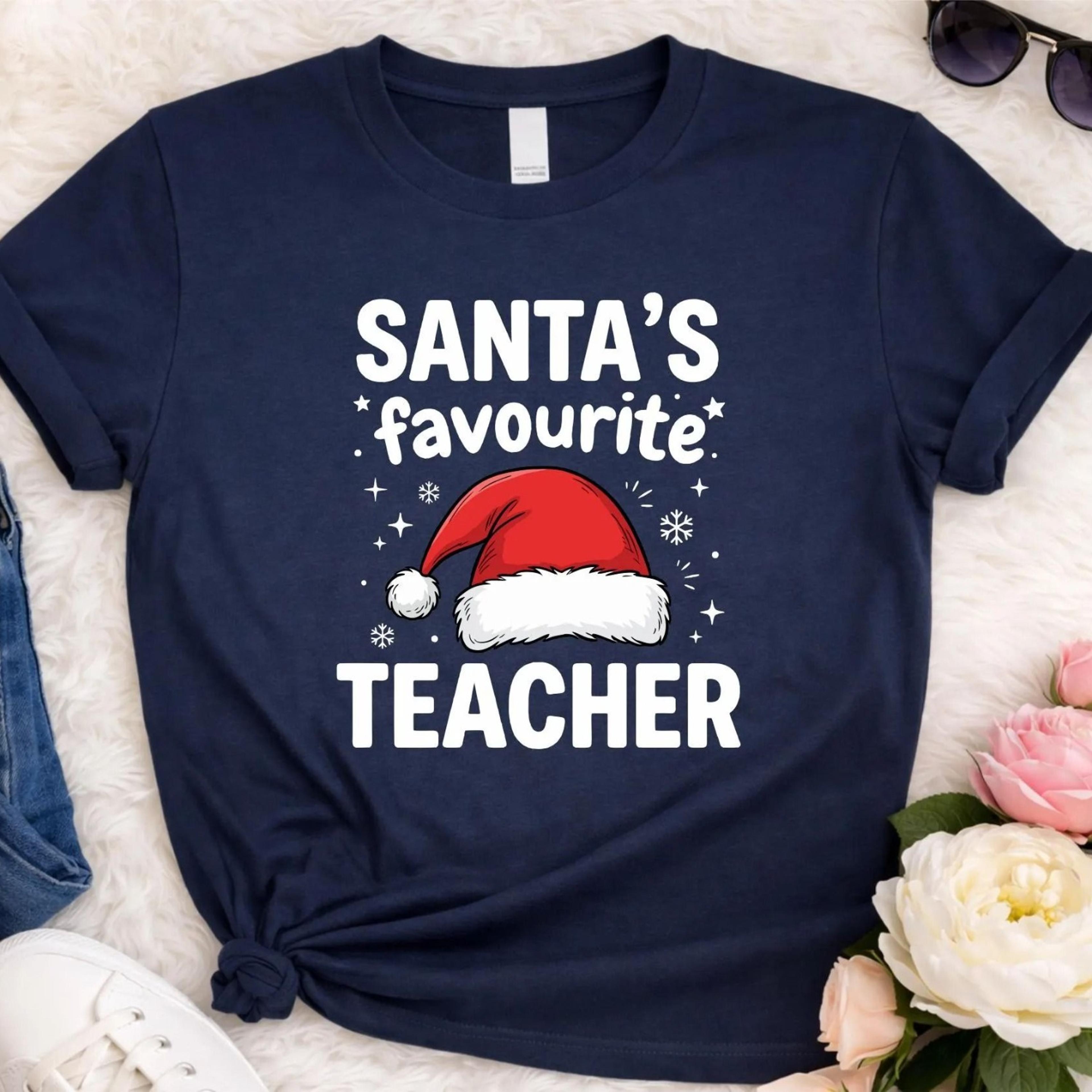 santa's favourite teacher t shirt, christmas teacher tee, funny holiday school shirt, festive teacher appreciation gift,