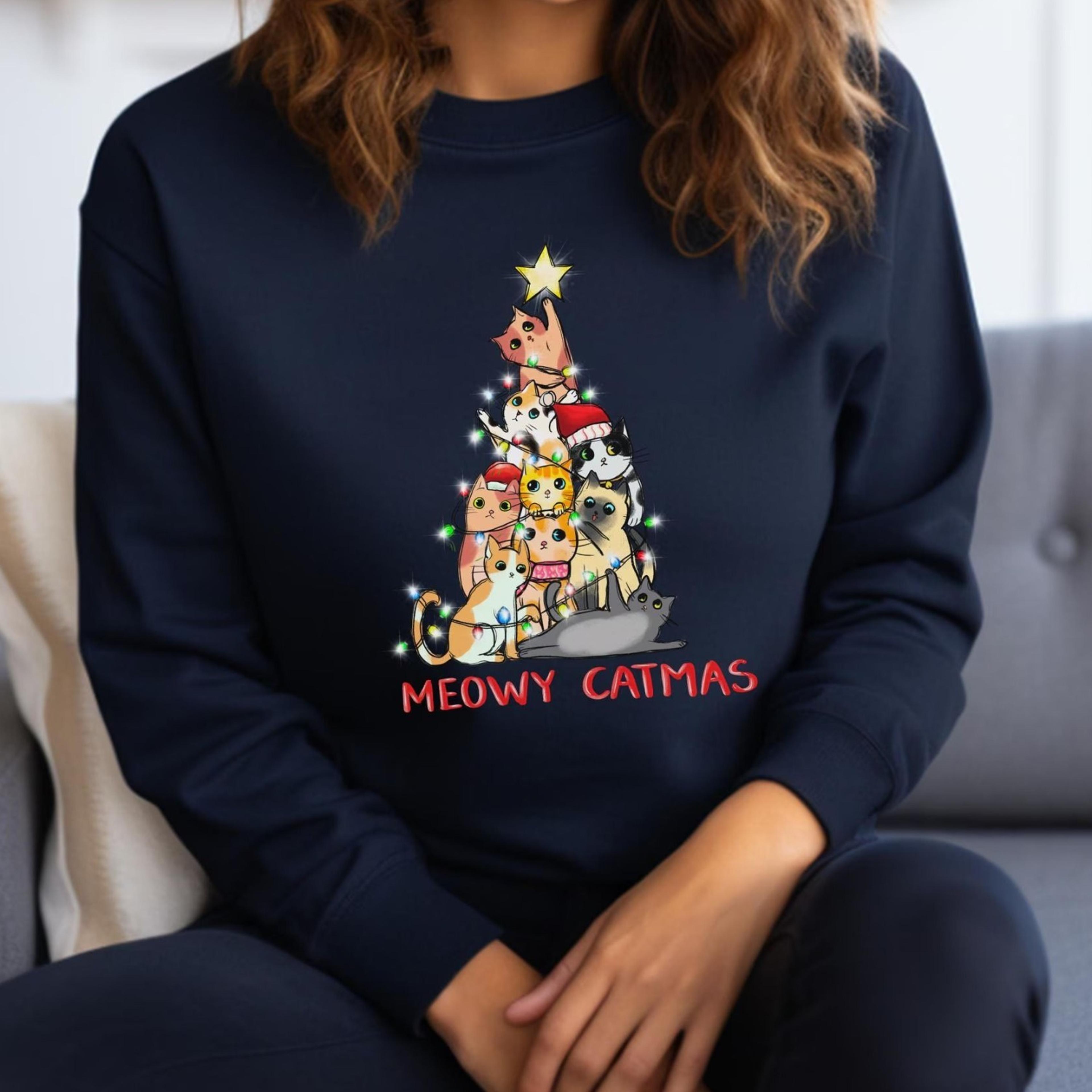 cute cat sweatshirt christmas, christmas with cats, sweater cat owner, christmas nordic sweater, sweater cat