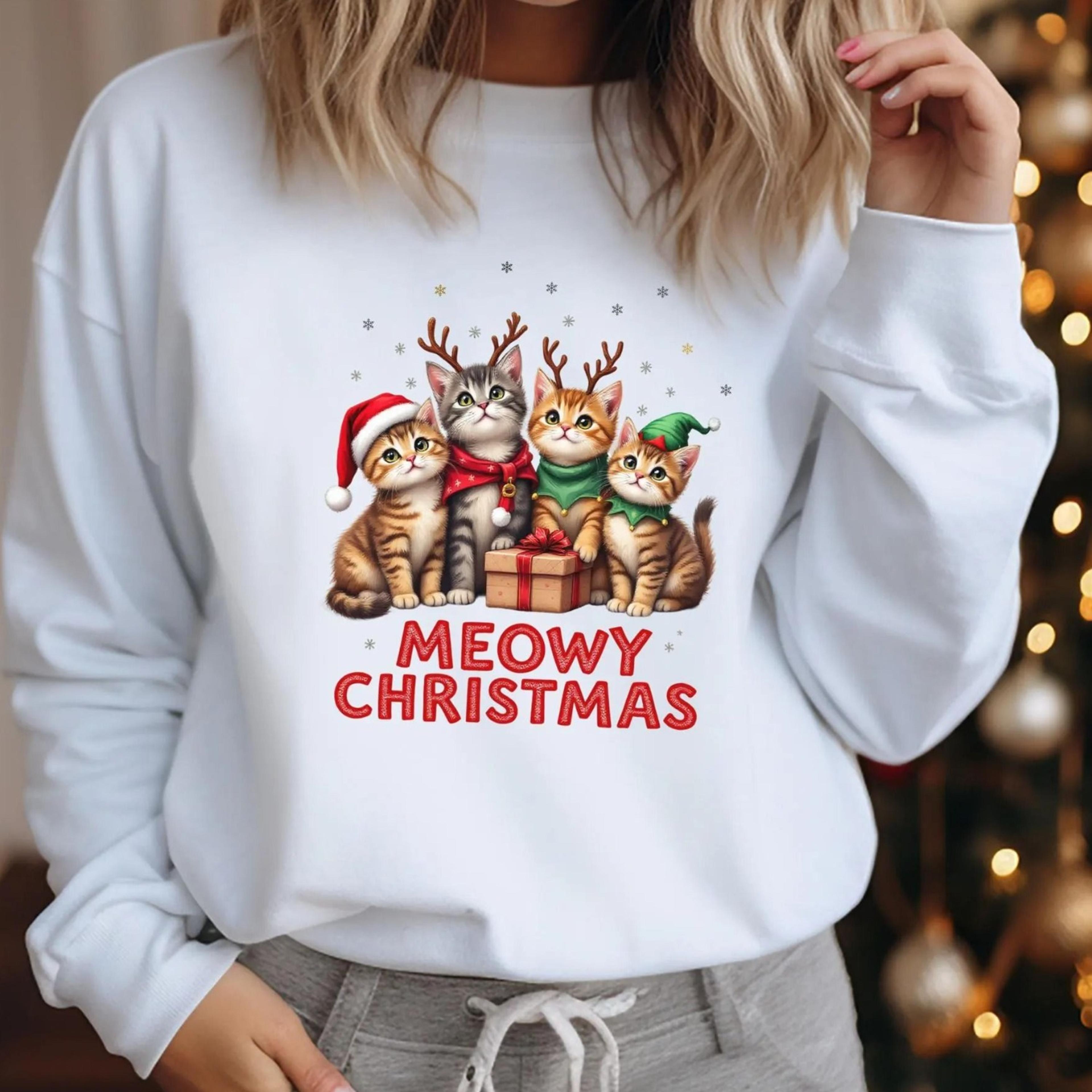 cute cat sweatshirt christmas, christmas hoodie with cats, sweater