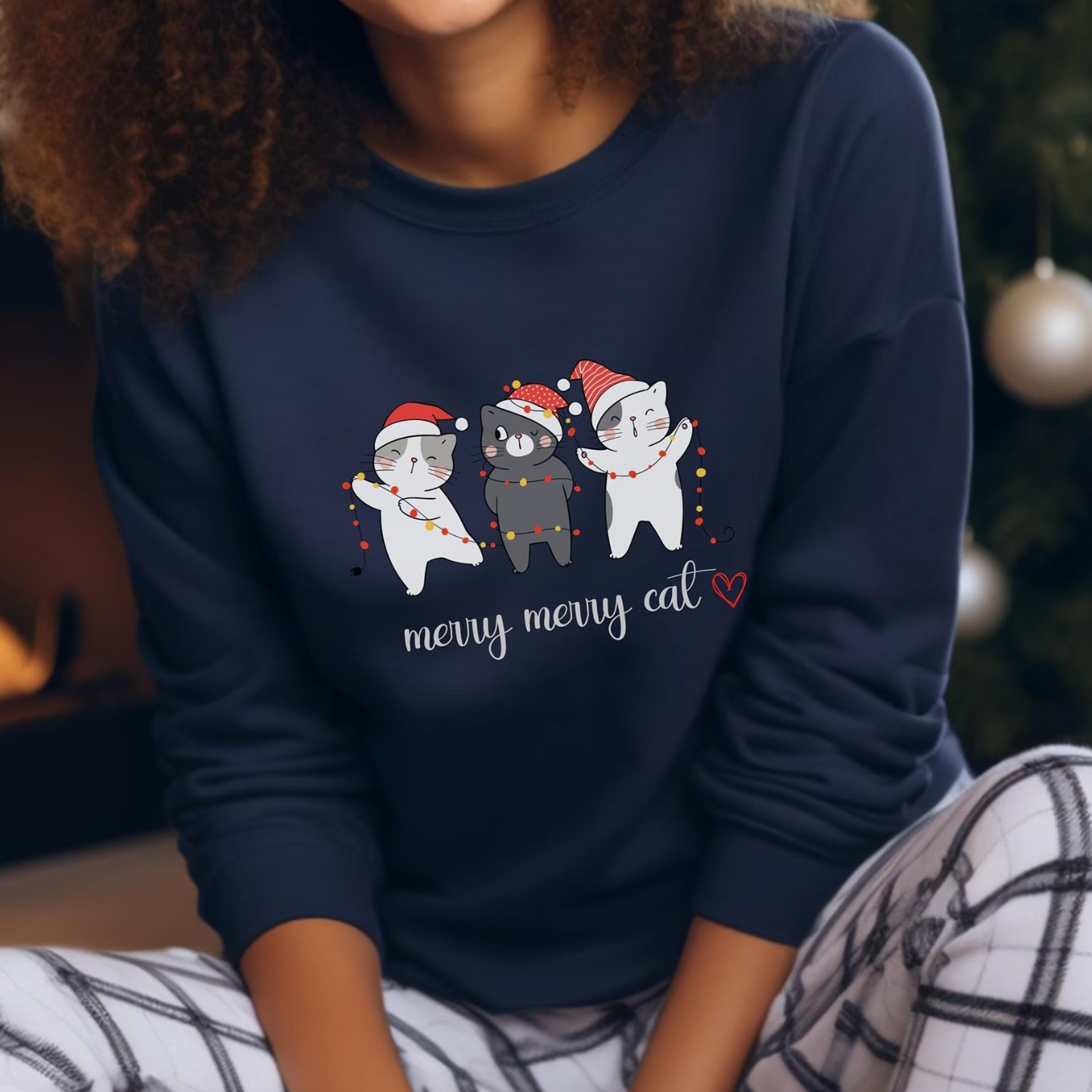 cat sweatshirt christmas, cute cat sweater, gift for cat owners, cute sweater cats, christmas sweater cat