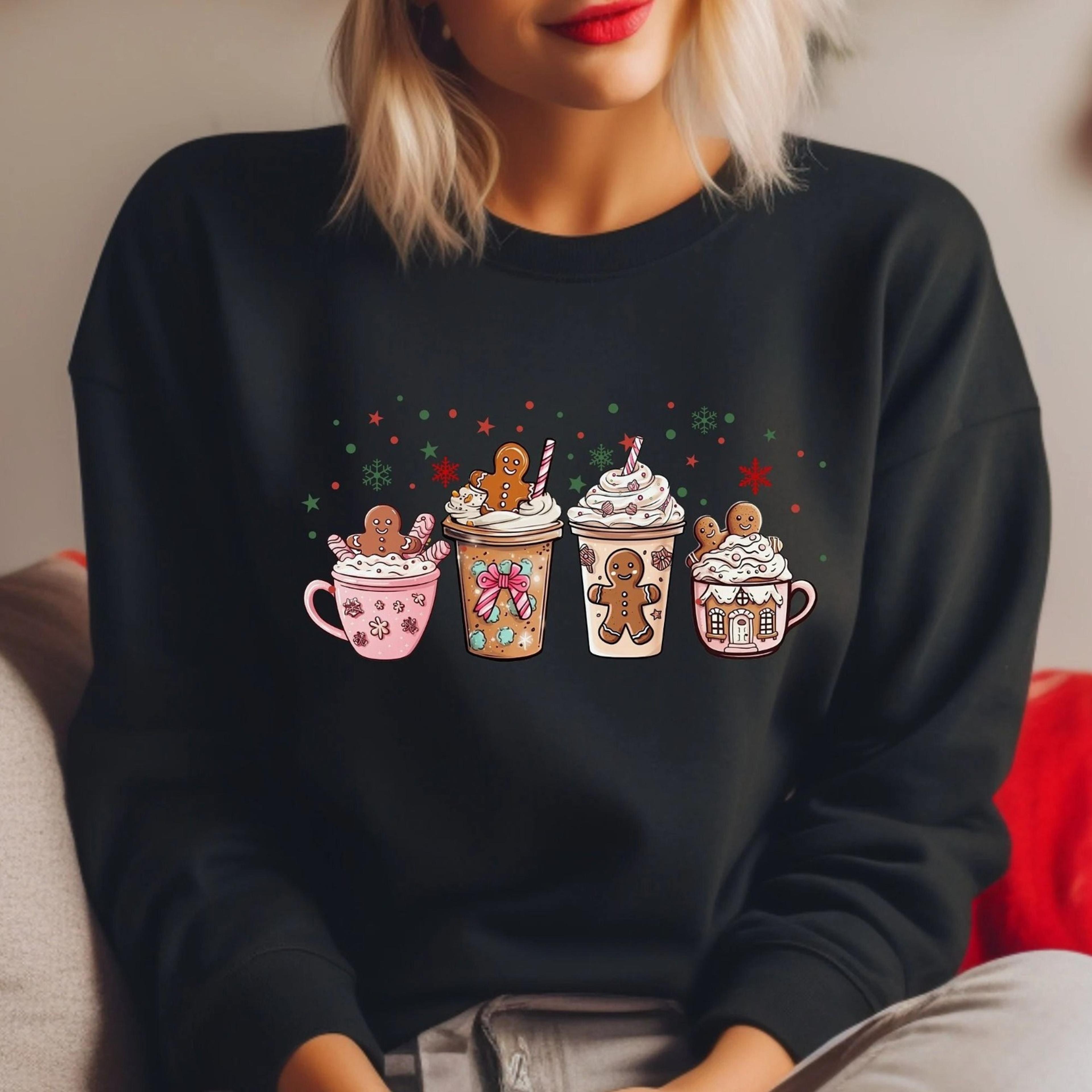 christmas , christmas sweatshirt, christmas gingerbread sweater, christmas sweater, coffee drink sweater