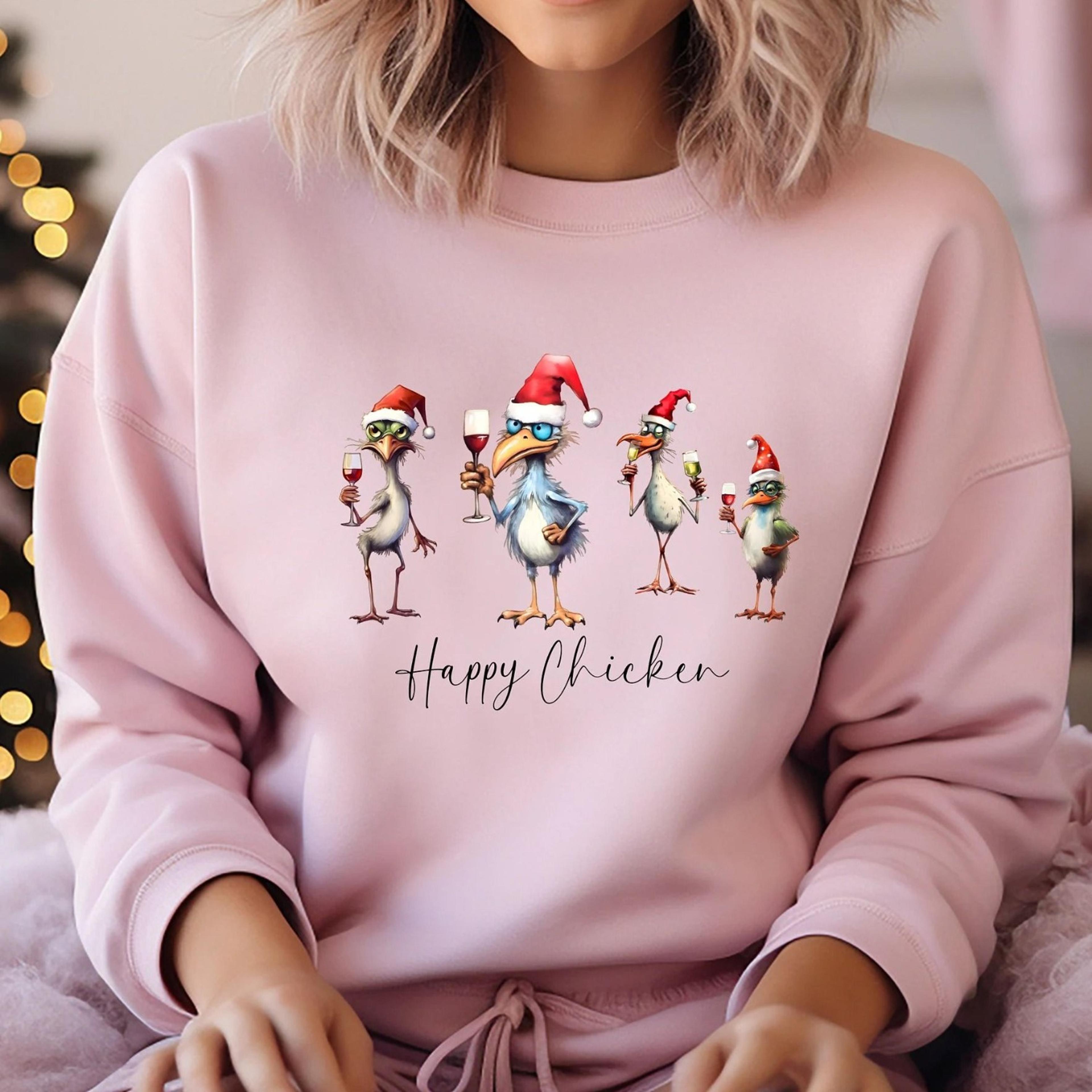christmas funny chicken t-shirt, chicken red wine christmas shirt, funny animals christmas sweatshirt, funny christmas s