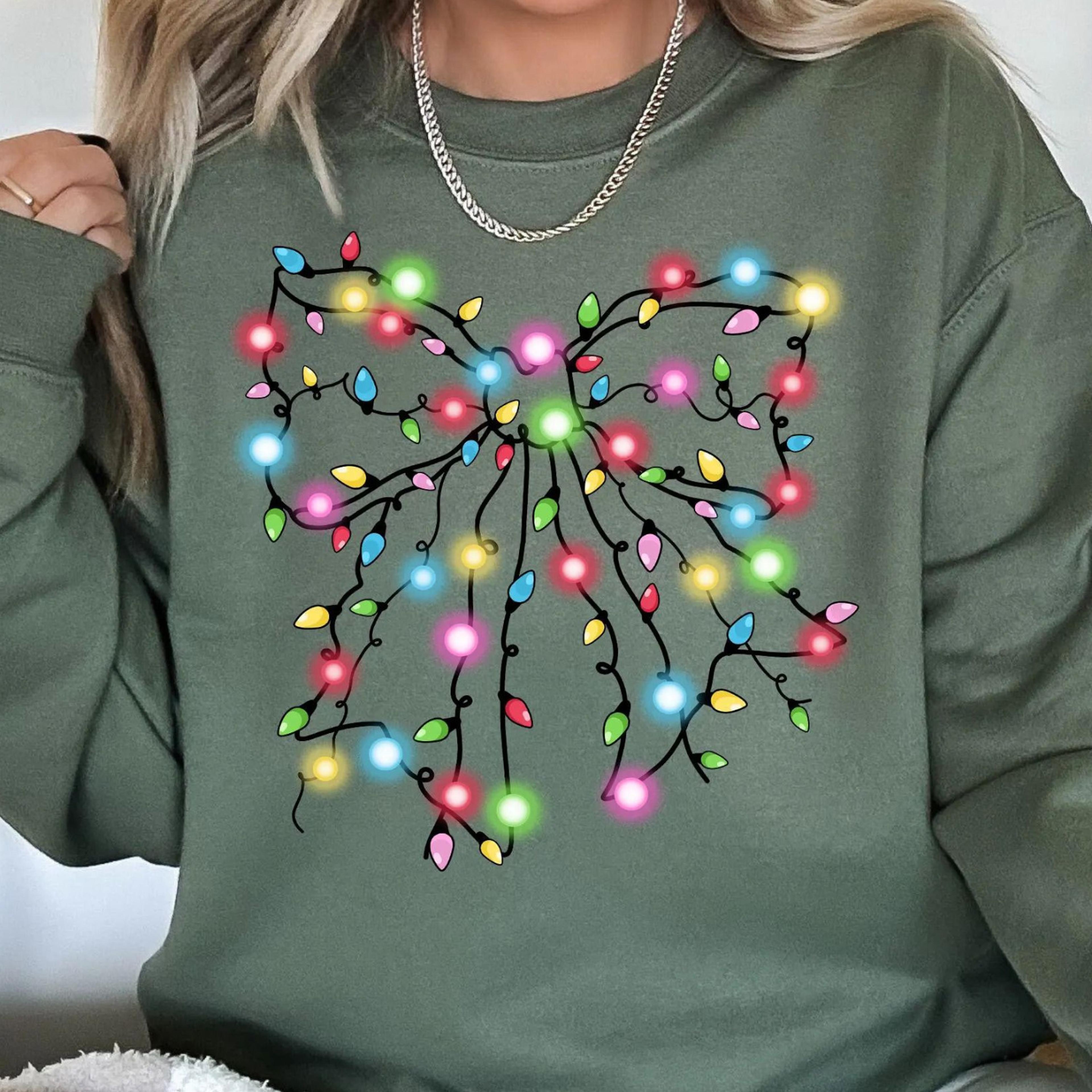 christmas lights coquette bow t-shirt cute holiday light christmas sweatshirt