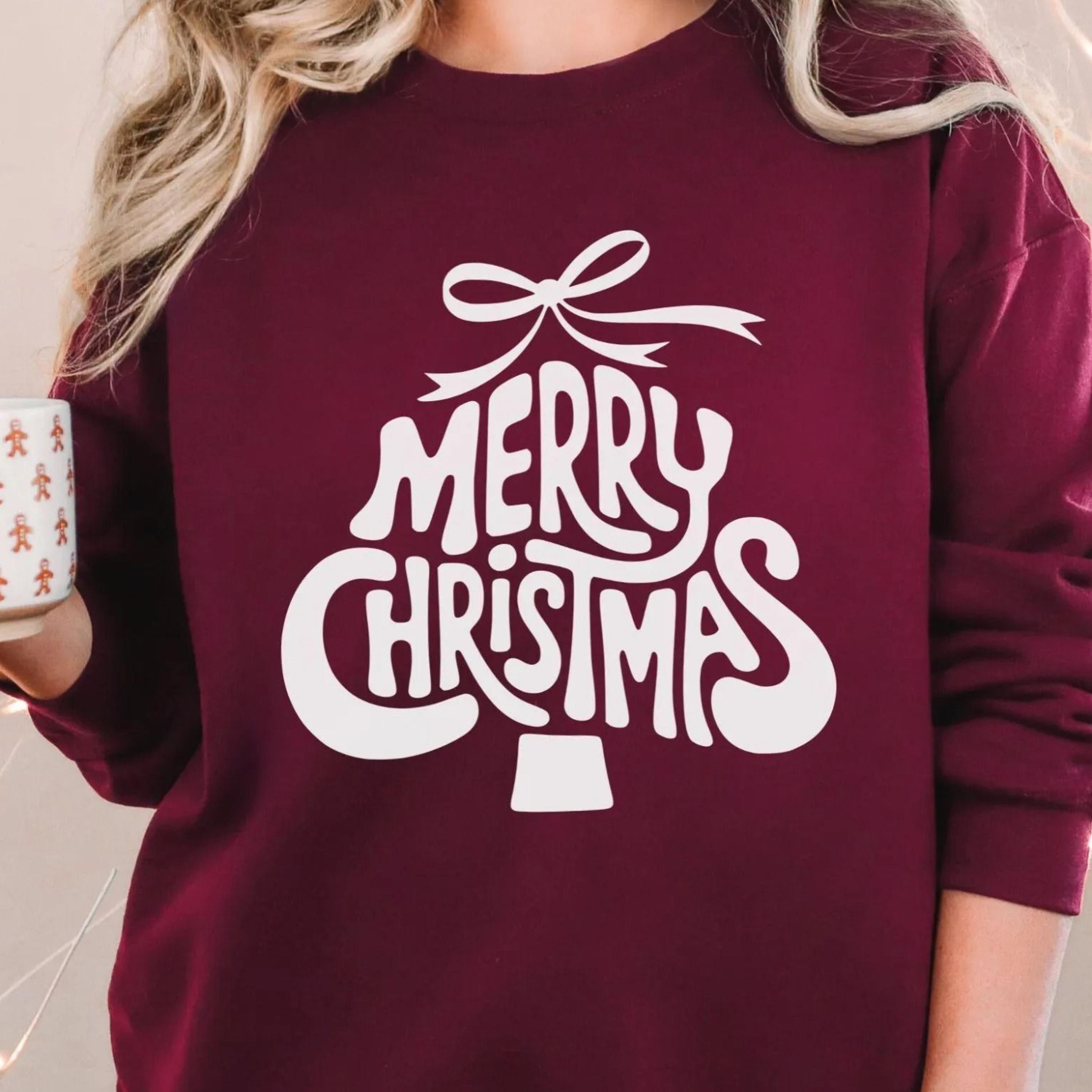 merry christmas tree sweatshirt cute holiday sweater cozy winter retro christmas shirt