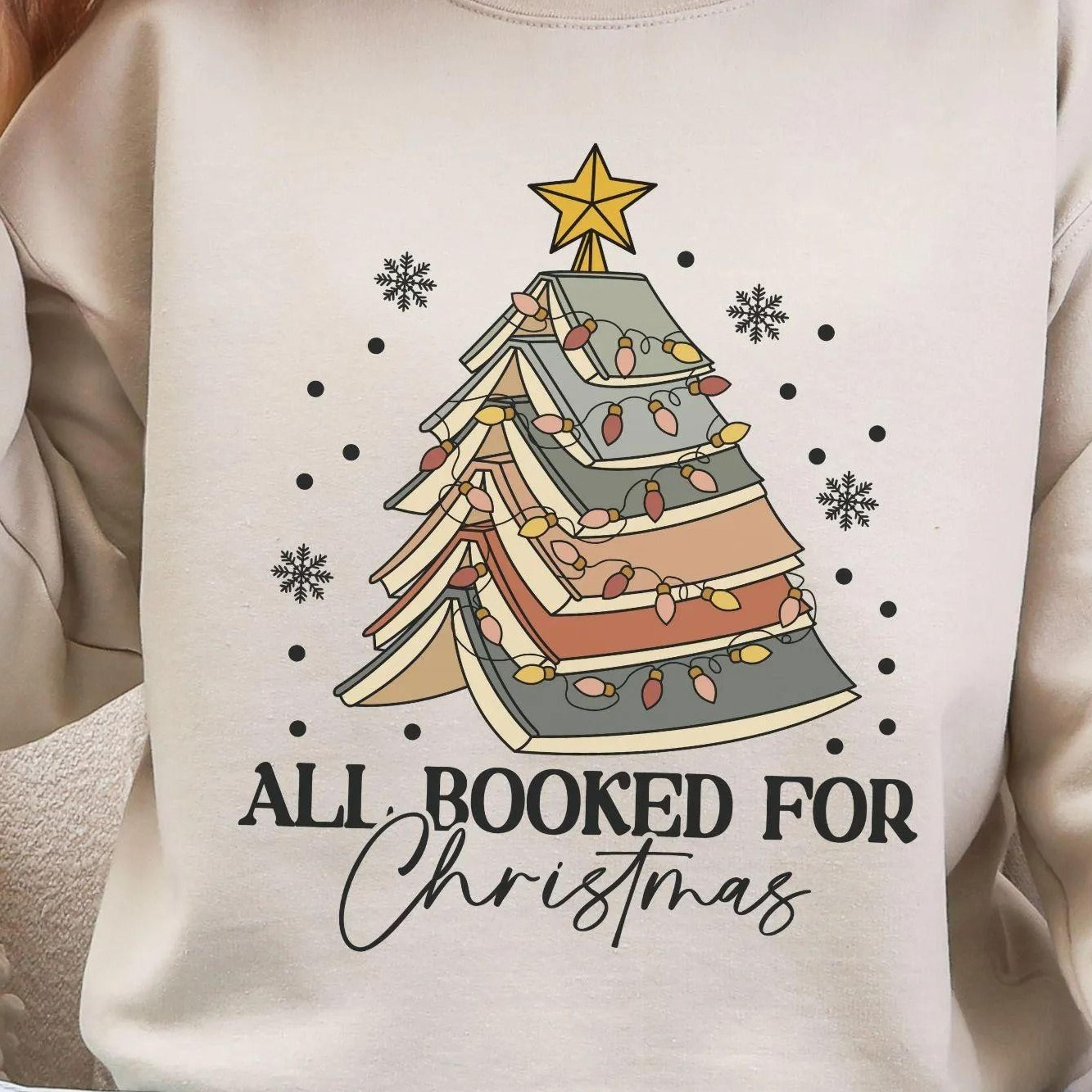 christmas book tree sweatshirt, all booked for christmas shirt gift for librarian, book lover xmas, holiday booki
