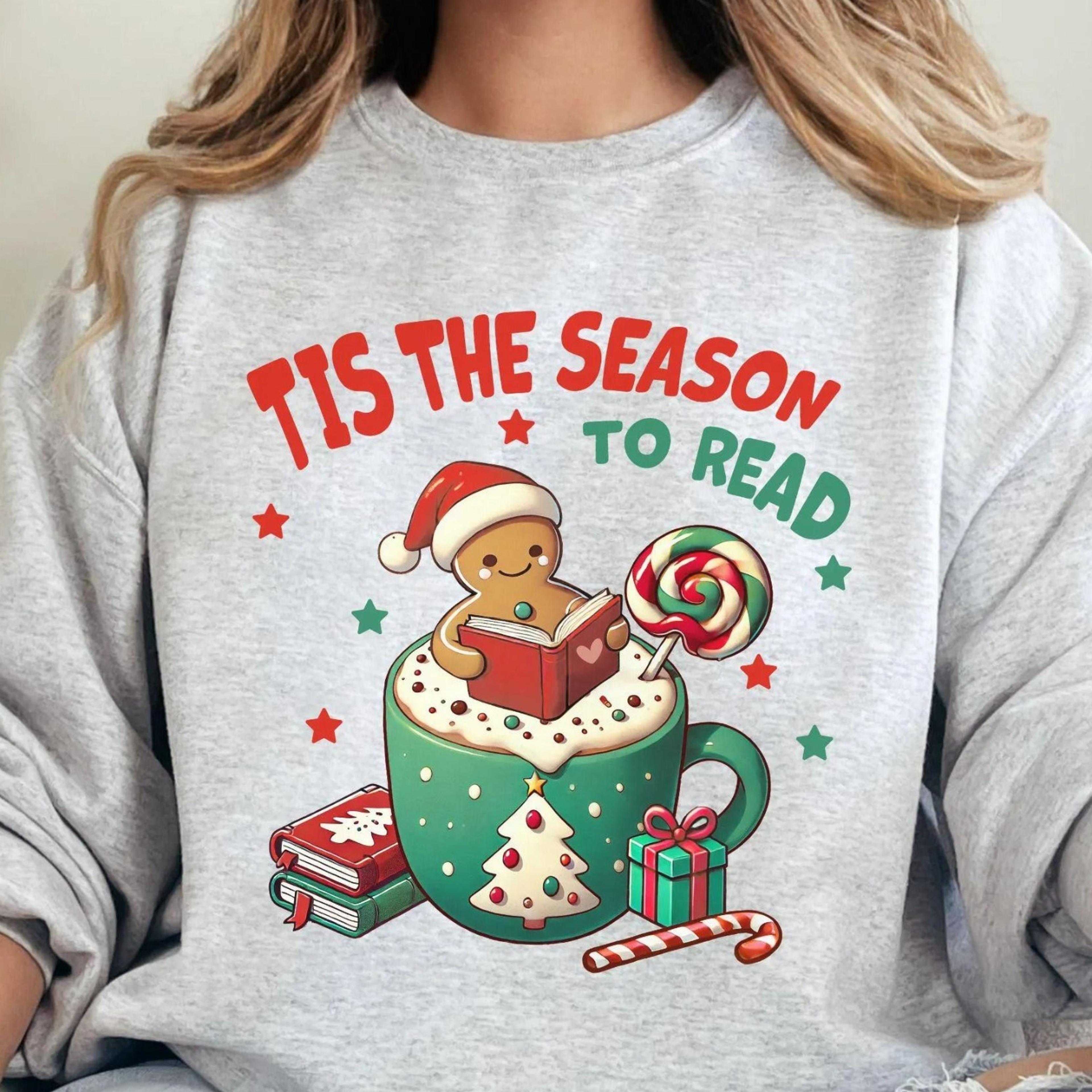 tis the season to read bookish christmas shirt booklover gift holiday sweatshirt for women literary christmas