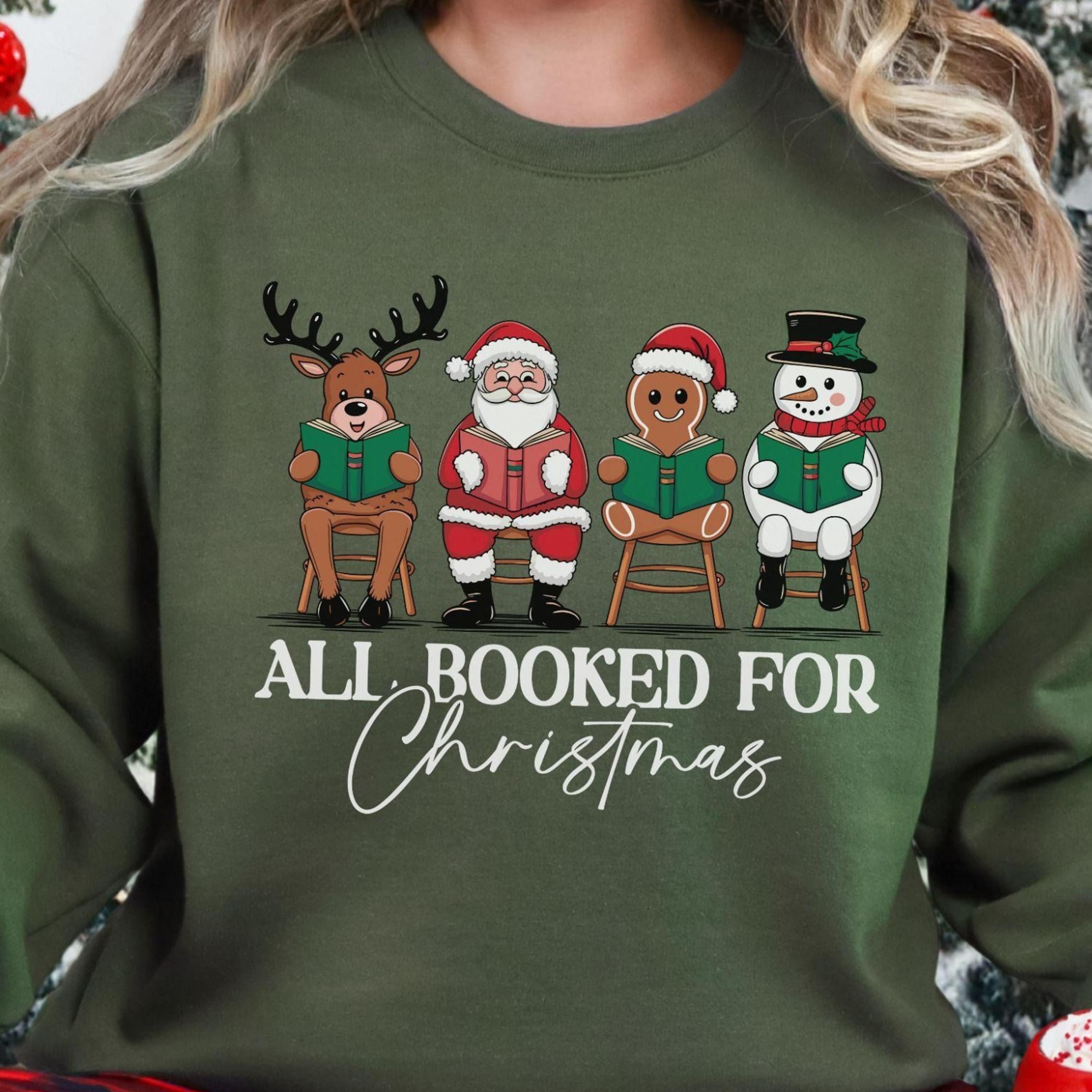 all booked for christmas book lover sweatshirt gift for women, bookworm