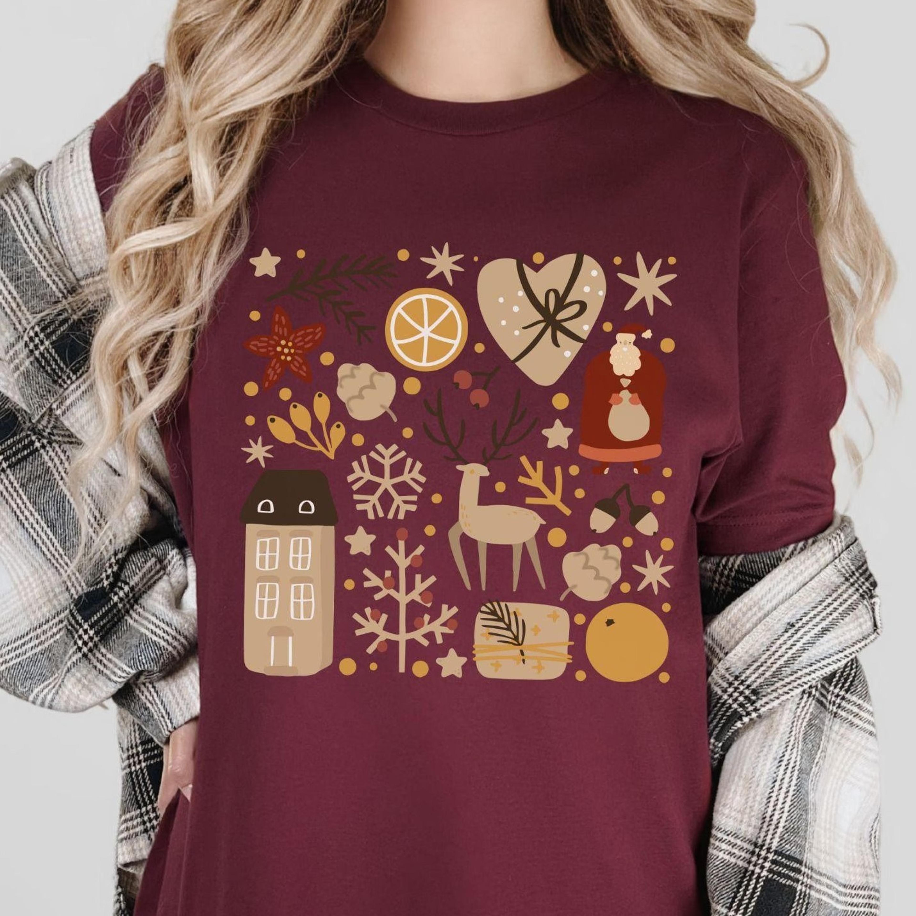 scandinavian folk art christmas sweatshirt women hygge gifts, norwegian folk art tee