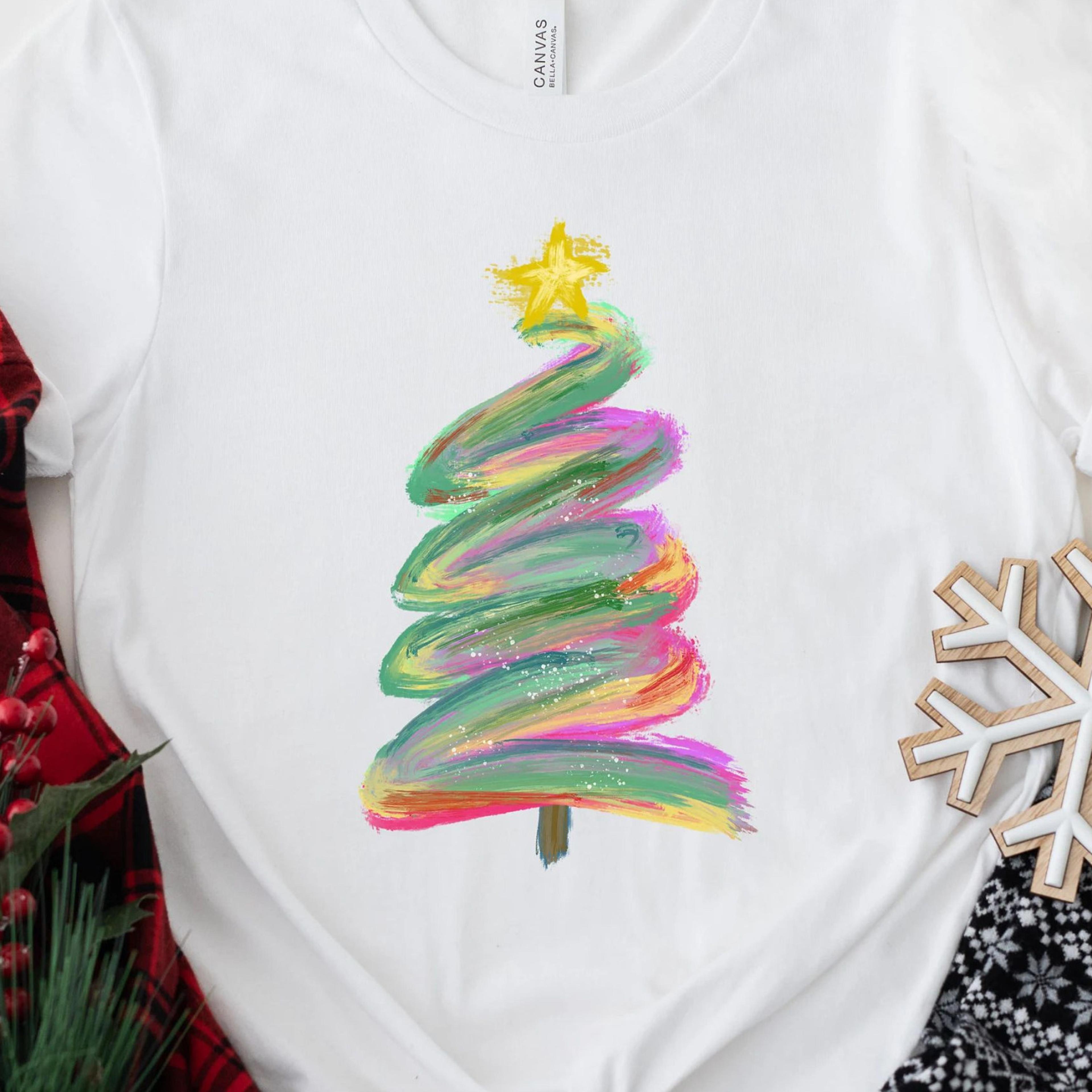 christmas watercolor tree t-shirt artistic holiday winter crewneck sweatshirt