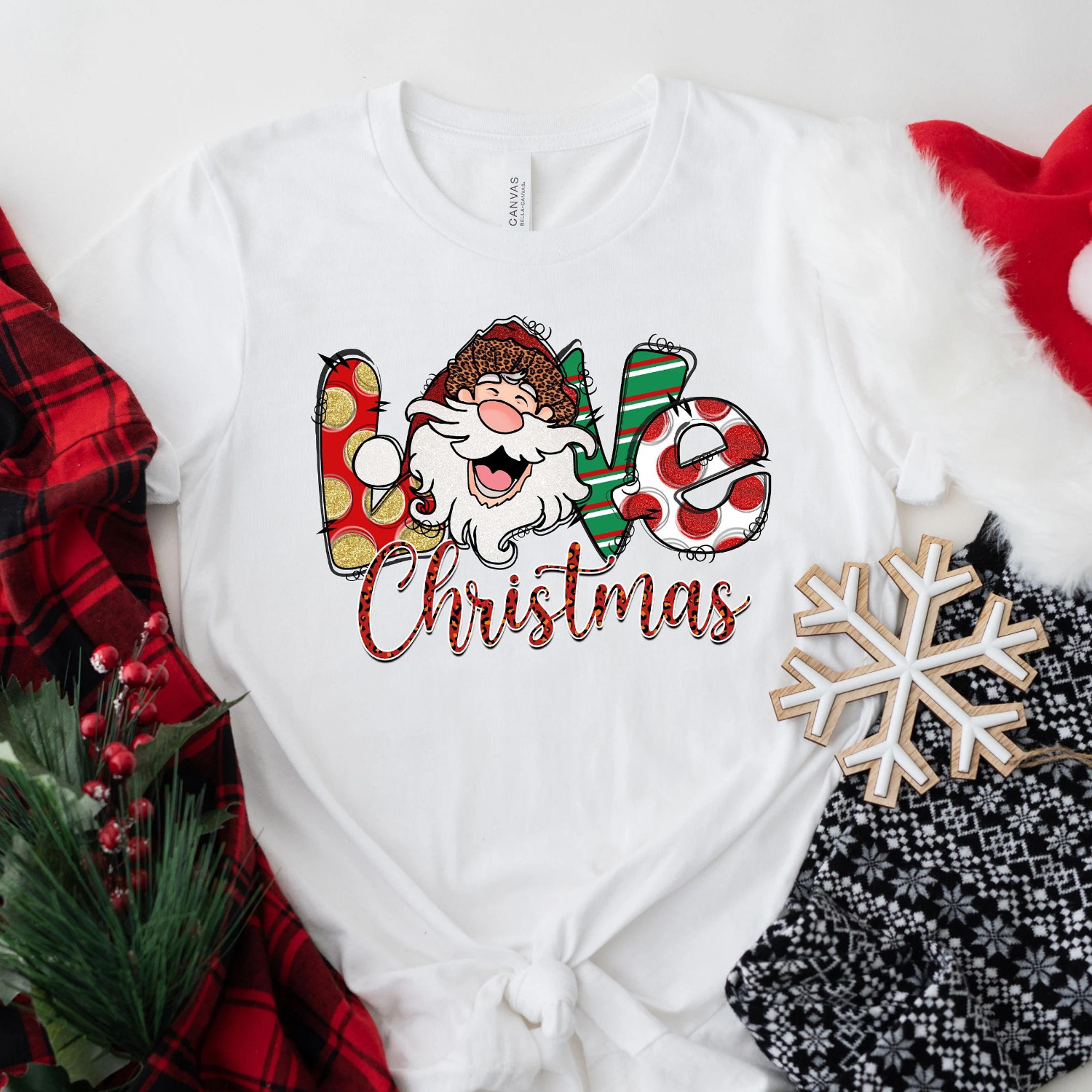 love christmas t-shirt womens merry christmas santa claus holiday sweatshirt