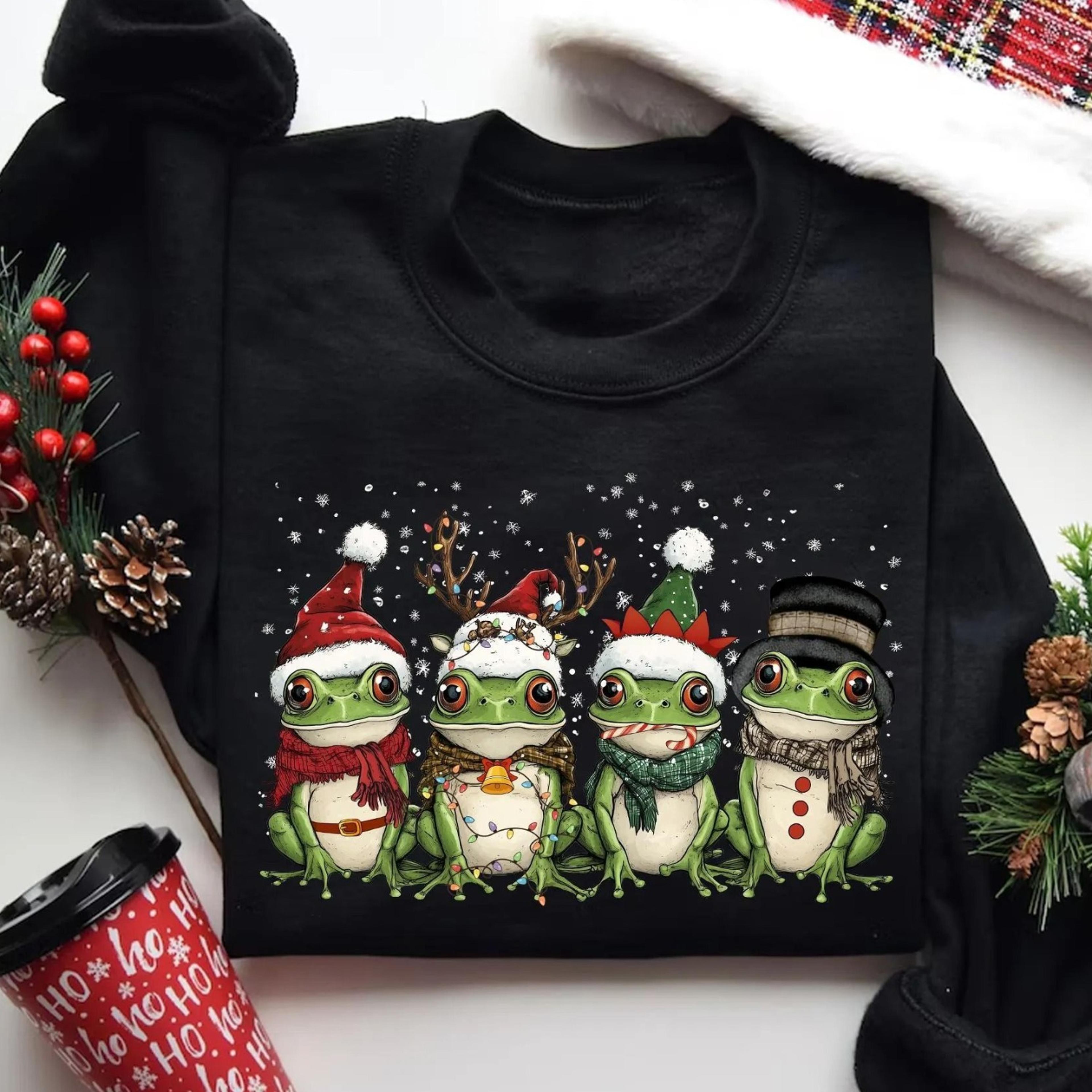 frog christmas shirt, cute santa frogs, unisex cotton tee