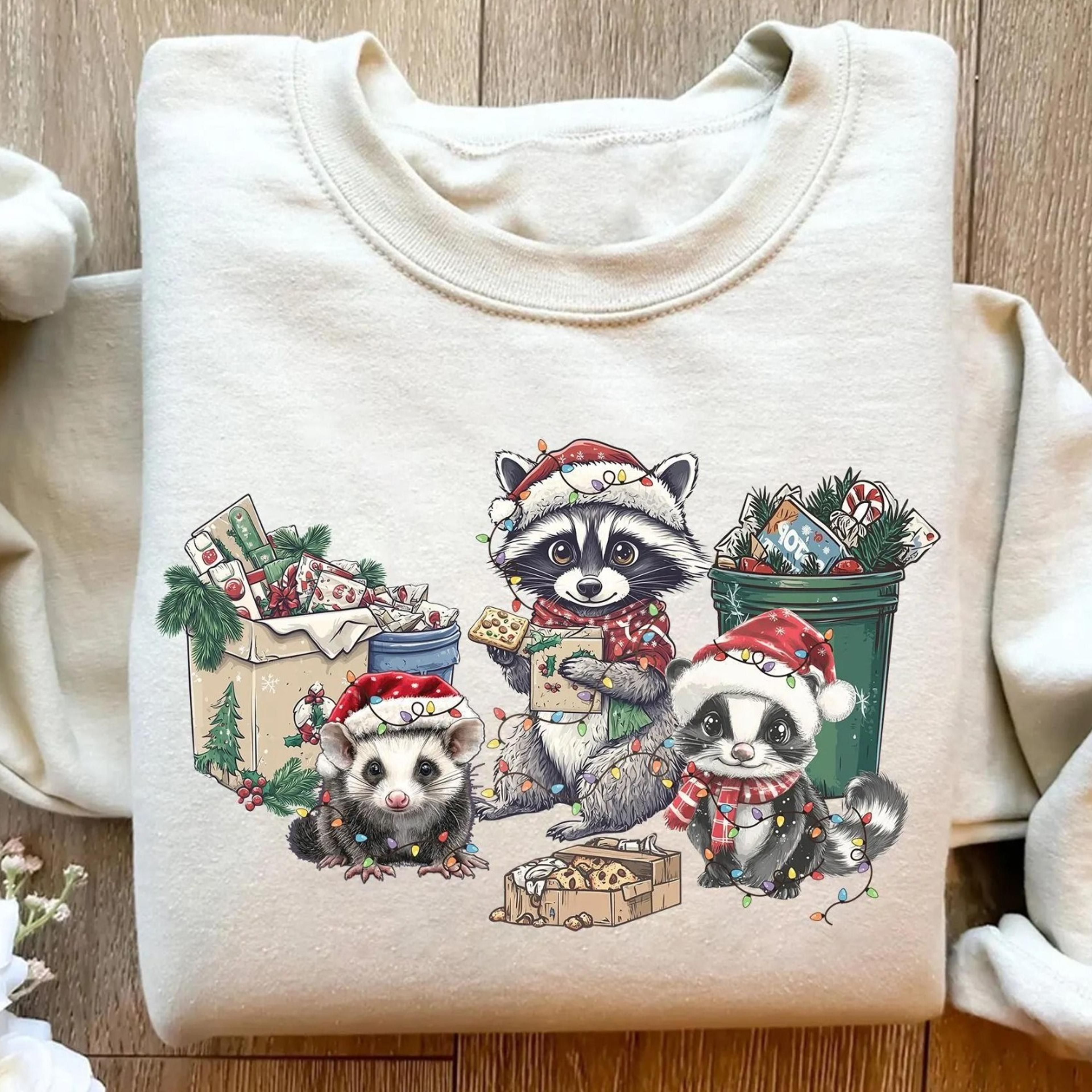 funny raccoon christmas shirt opossum & street cats