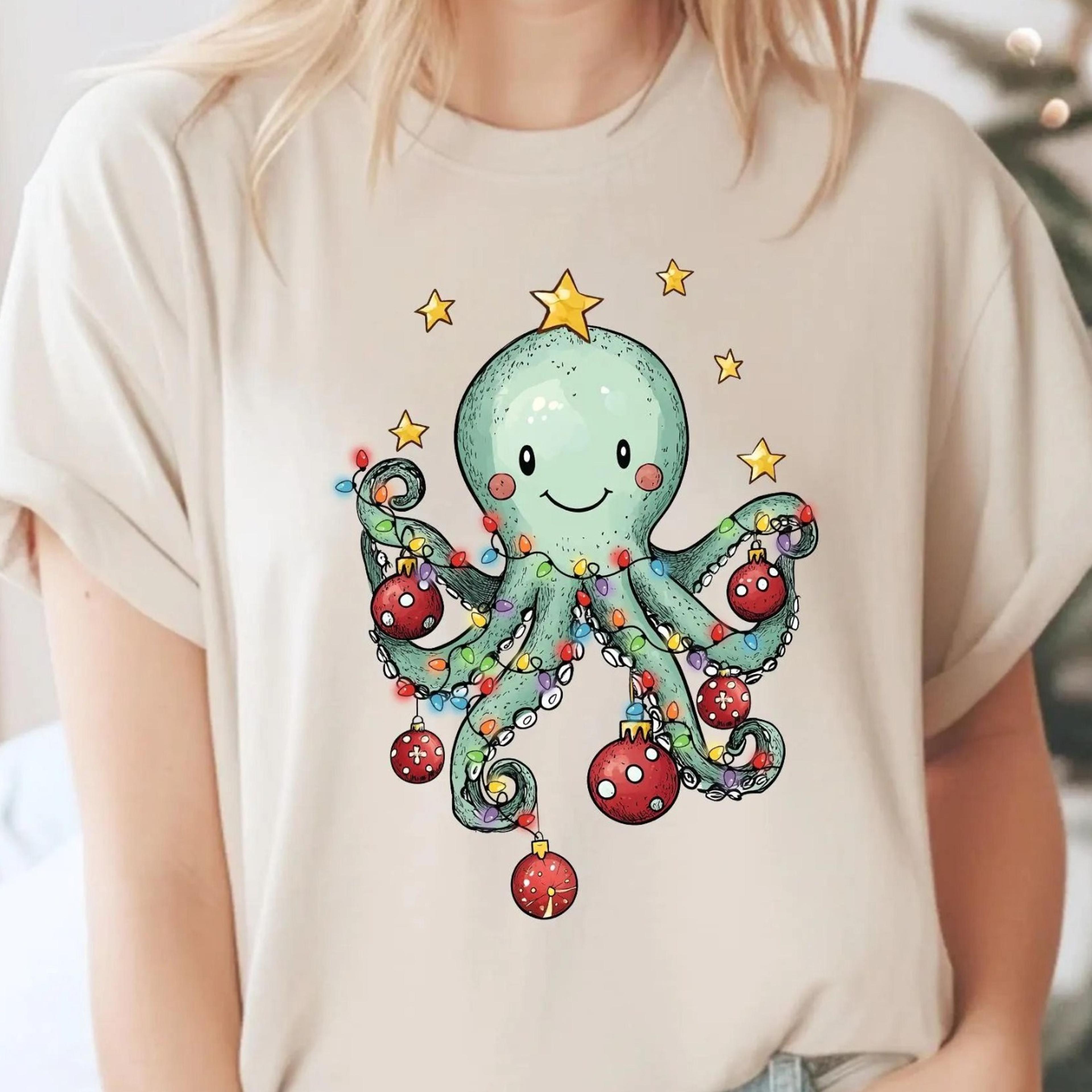 octopus christmas tree shirt sea animal holiday tee