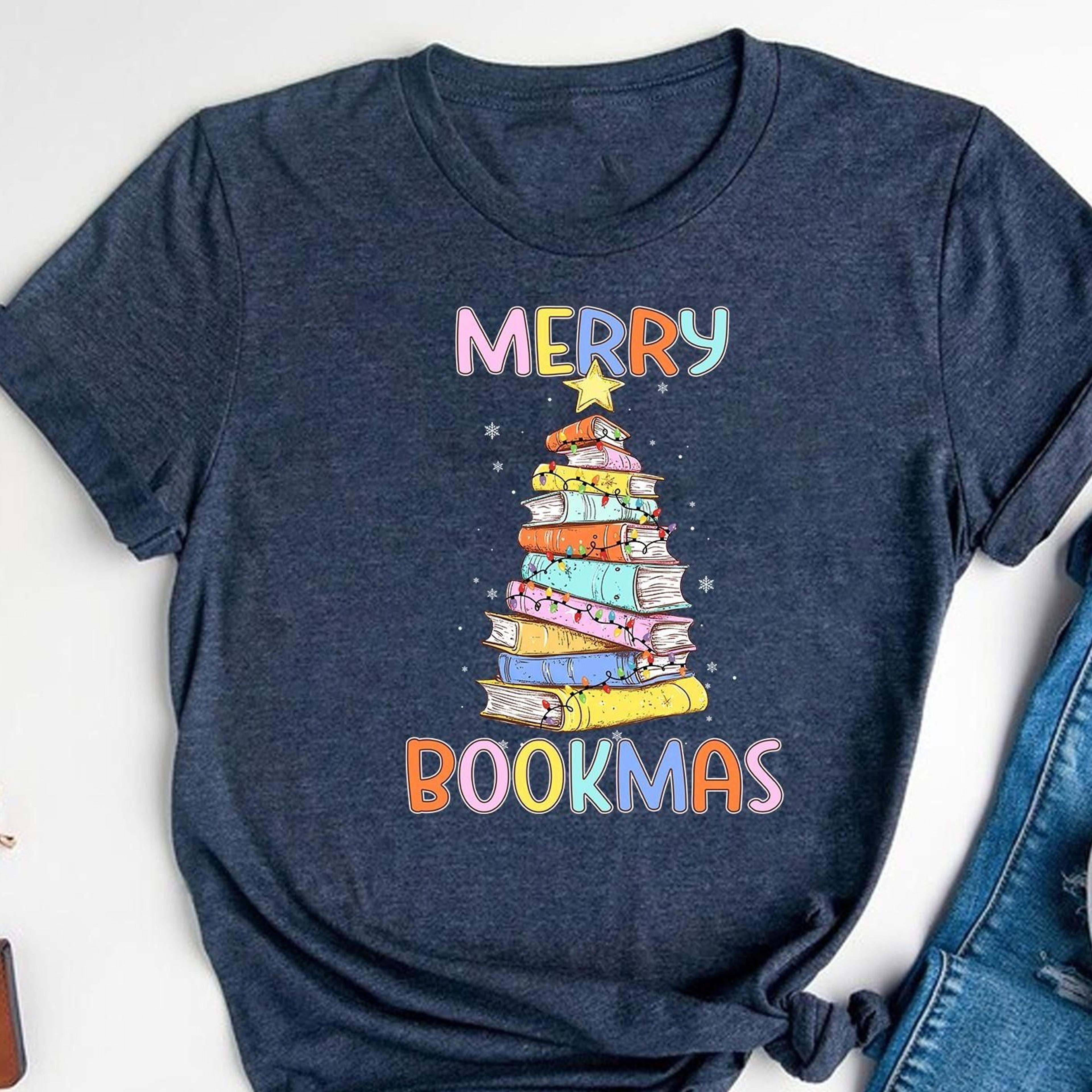 merry bookmas shirt christmas librarian cotton tee