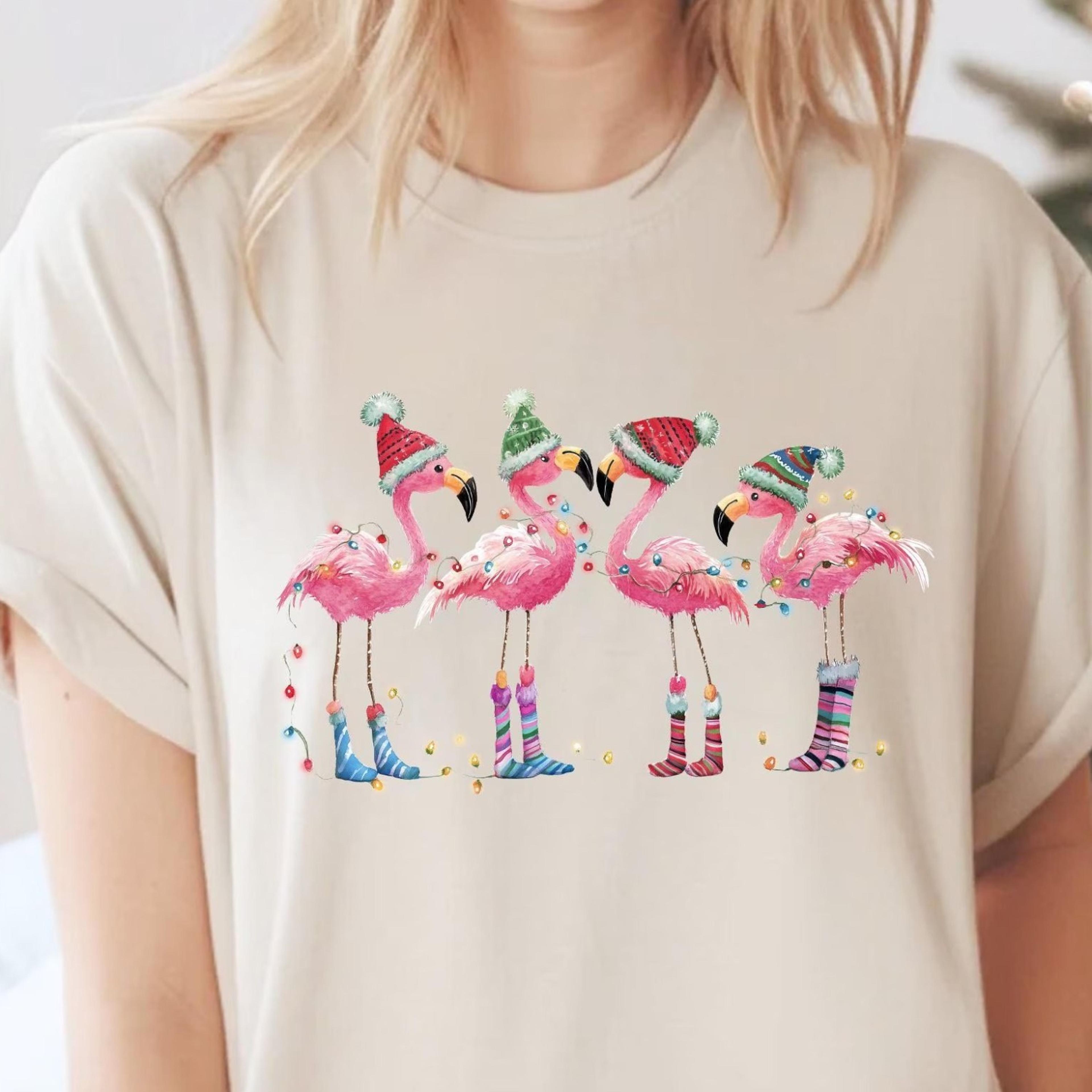 flamingo christmas lights shirt funny flamingo lover cotton tee