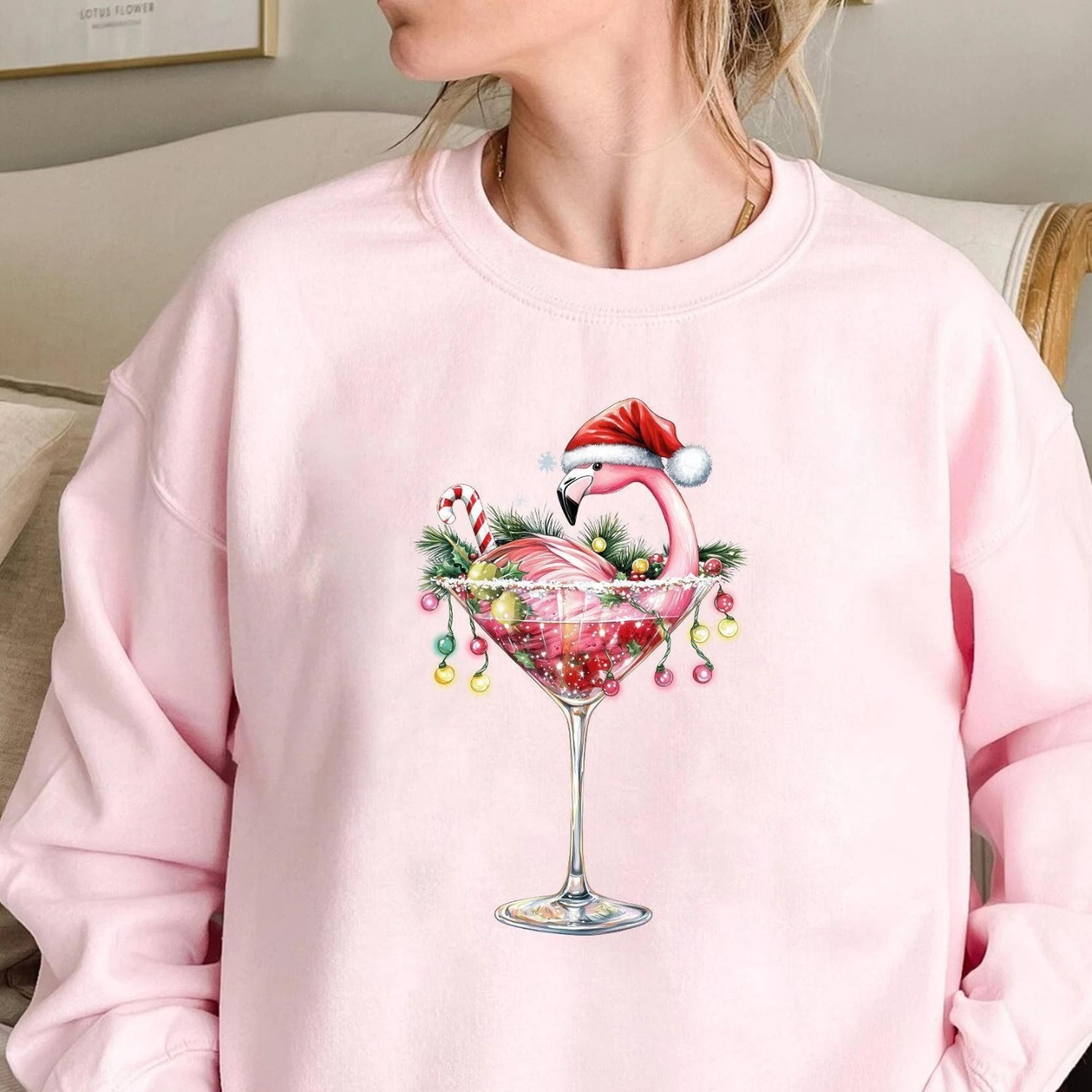 flamingo christmas cocktail shirt pink holiday tee